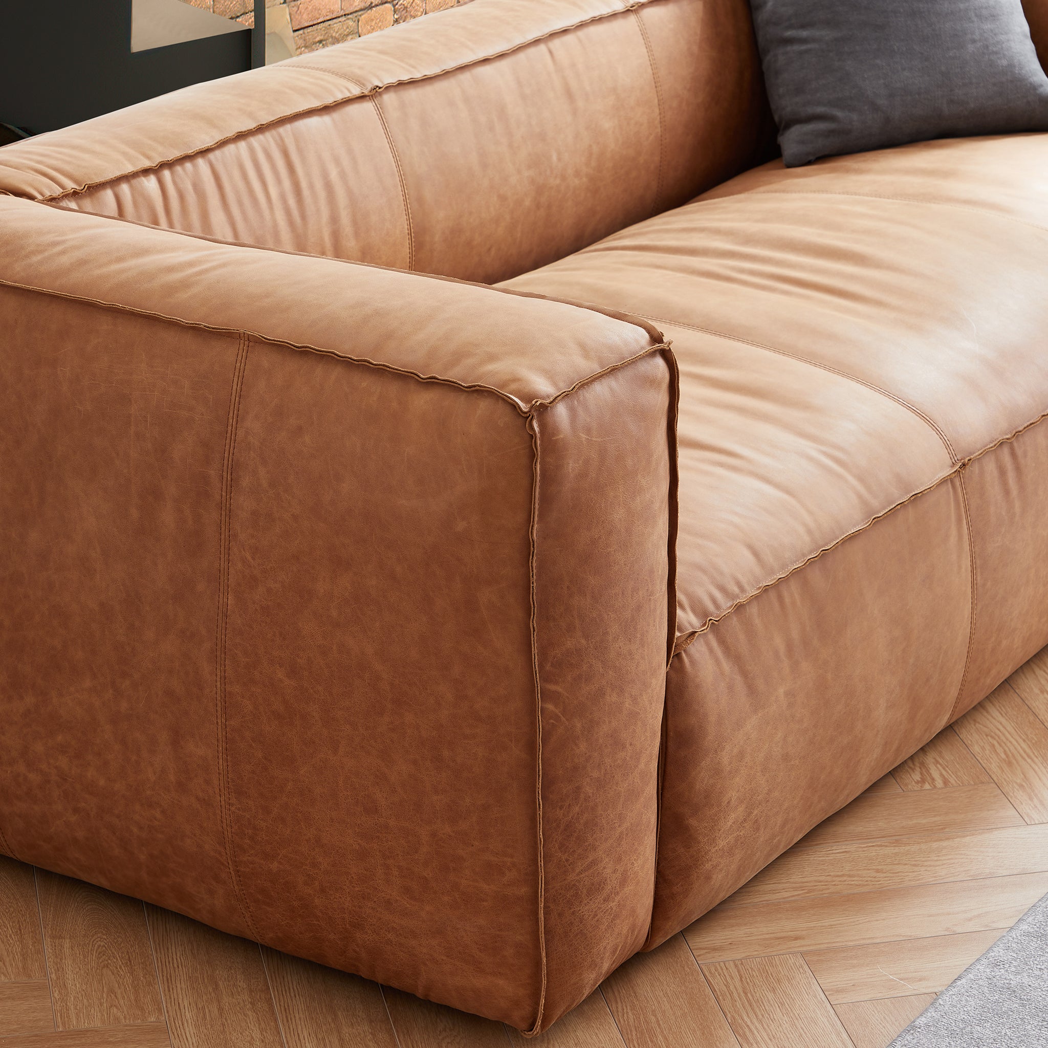 Brancaster Black Genuine Leather Tuxedo Sofa
