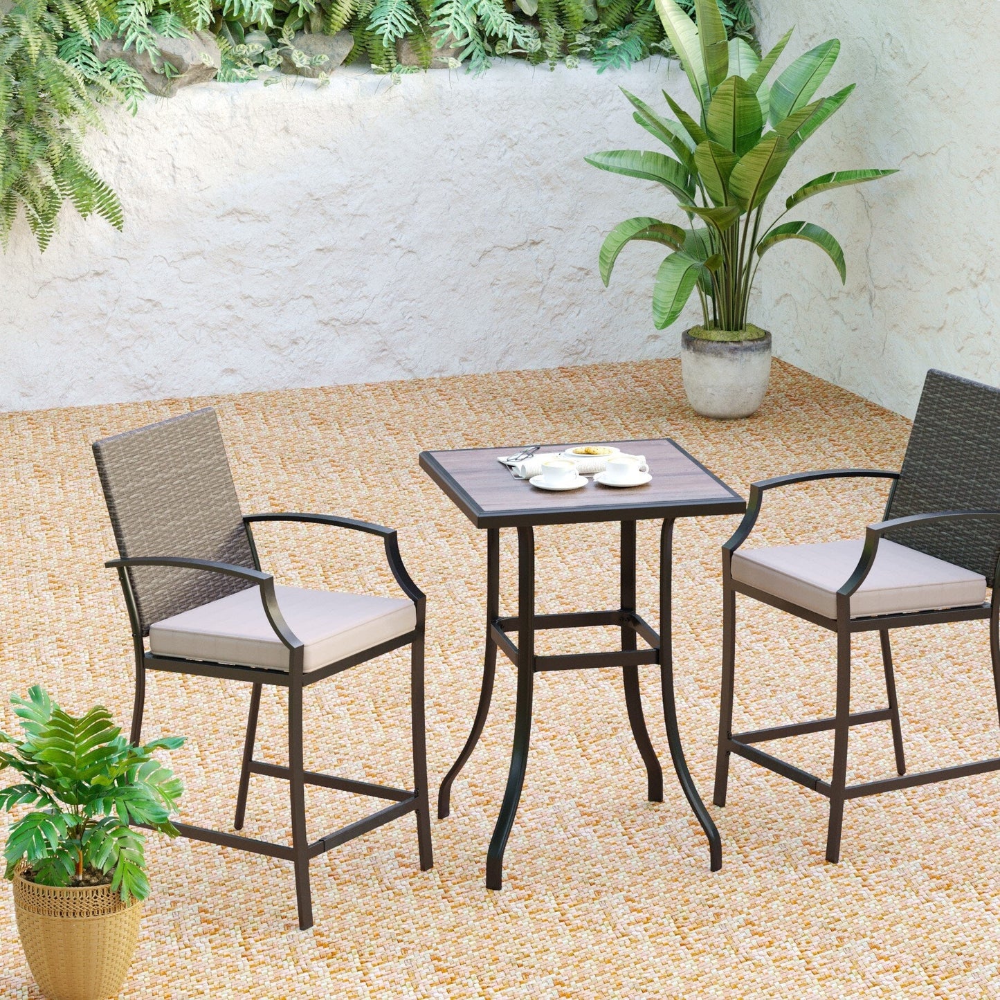 Ensemble de 3 tabourets de bar pivotants et table bistro d'extérieur MAISON?ARTS