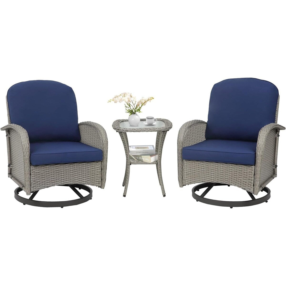 Ensemble de 3 chaises en rotin synthétique avec table et mobilier de jardin
