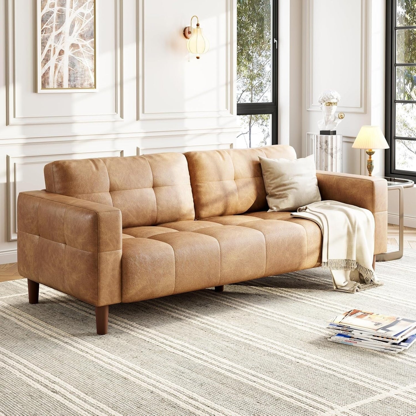 Canapé 3 places, 83 cm de large, similicuir, avec coussin à ressorts, moderne
