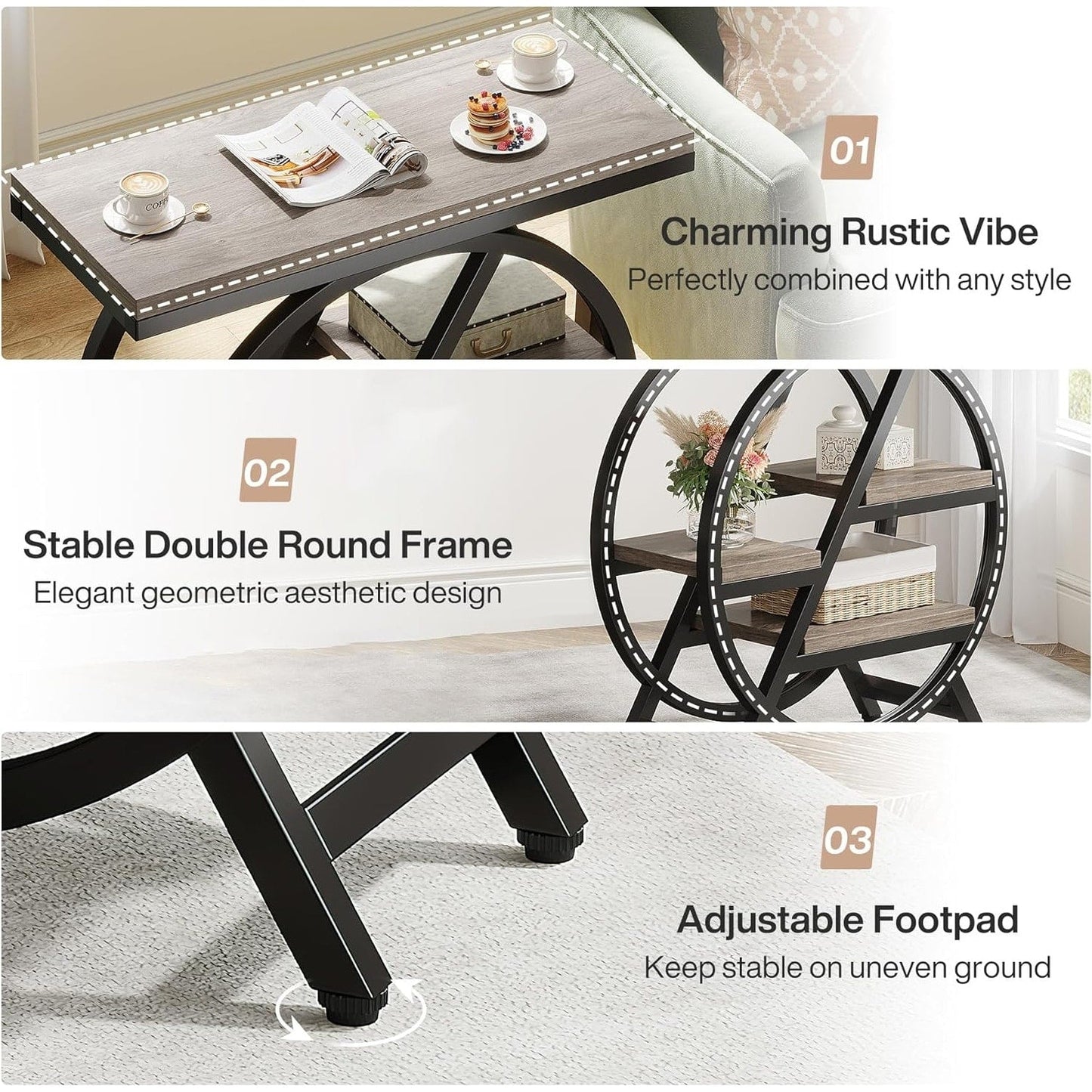 Table d'appoint à 3 niveaux avec rangement pour salon