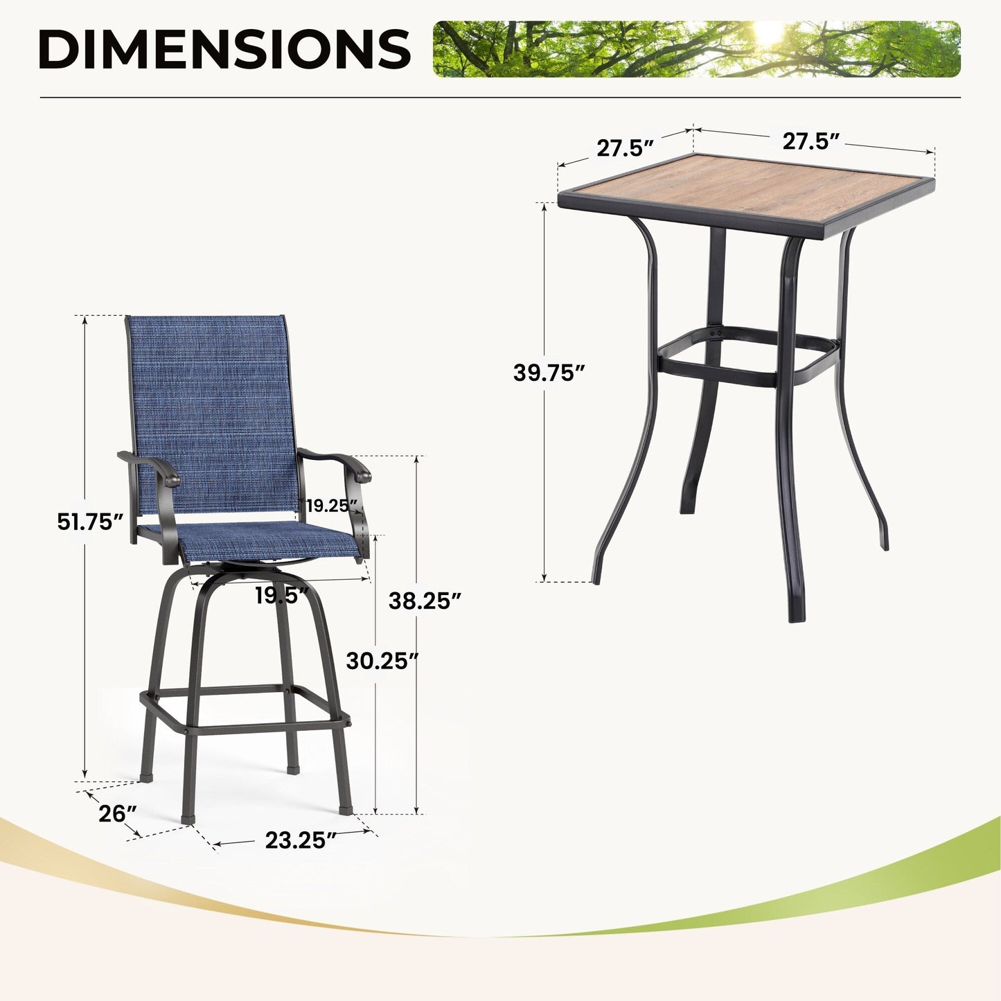 Ensemble de 3 tabourets de bar pivotants et table bistro d'extérieur MAISON?ARTS