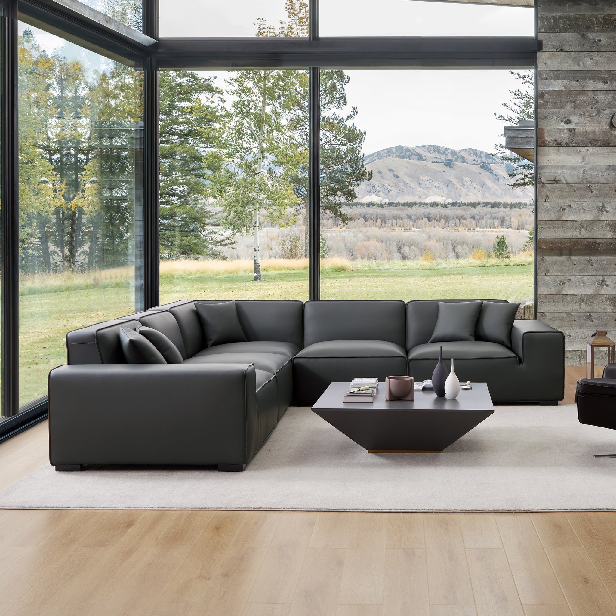 Domus Modular Beige Leather L-Shaped Sectional