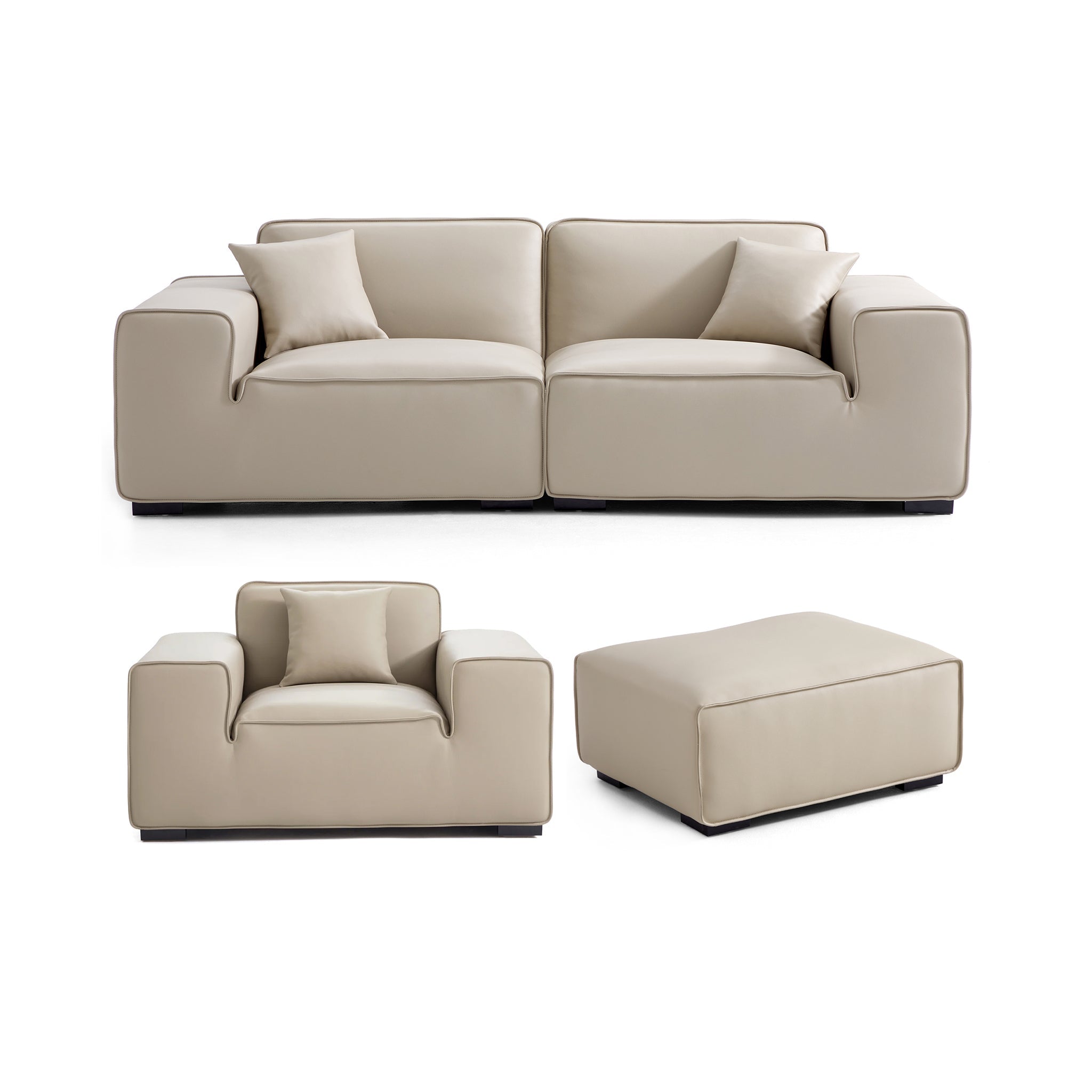 Domus Modular Black Leather Sofa Set
