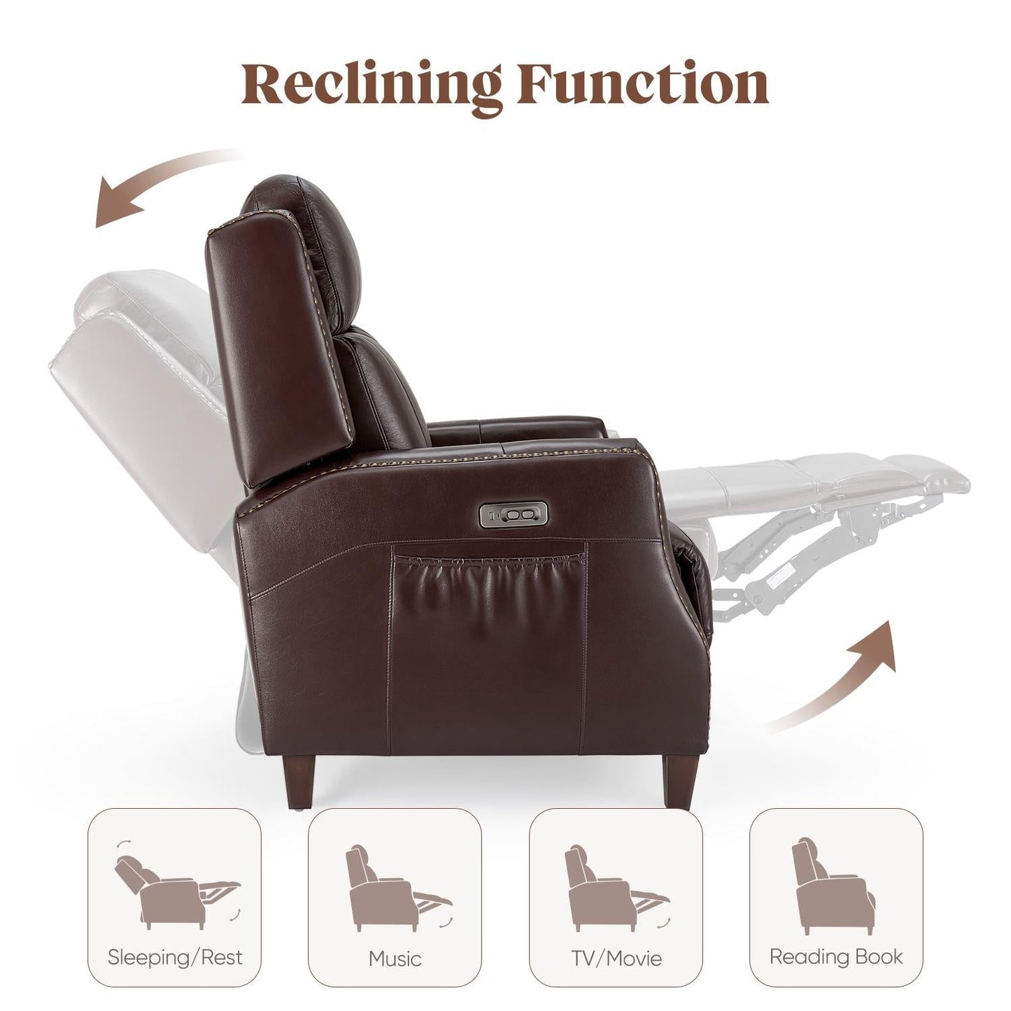 Fauteuil inclinable Power Club en cuir véritable de 32,7 po de large