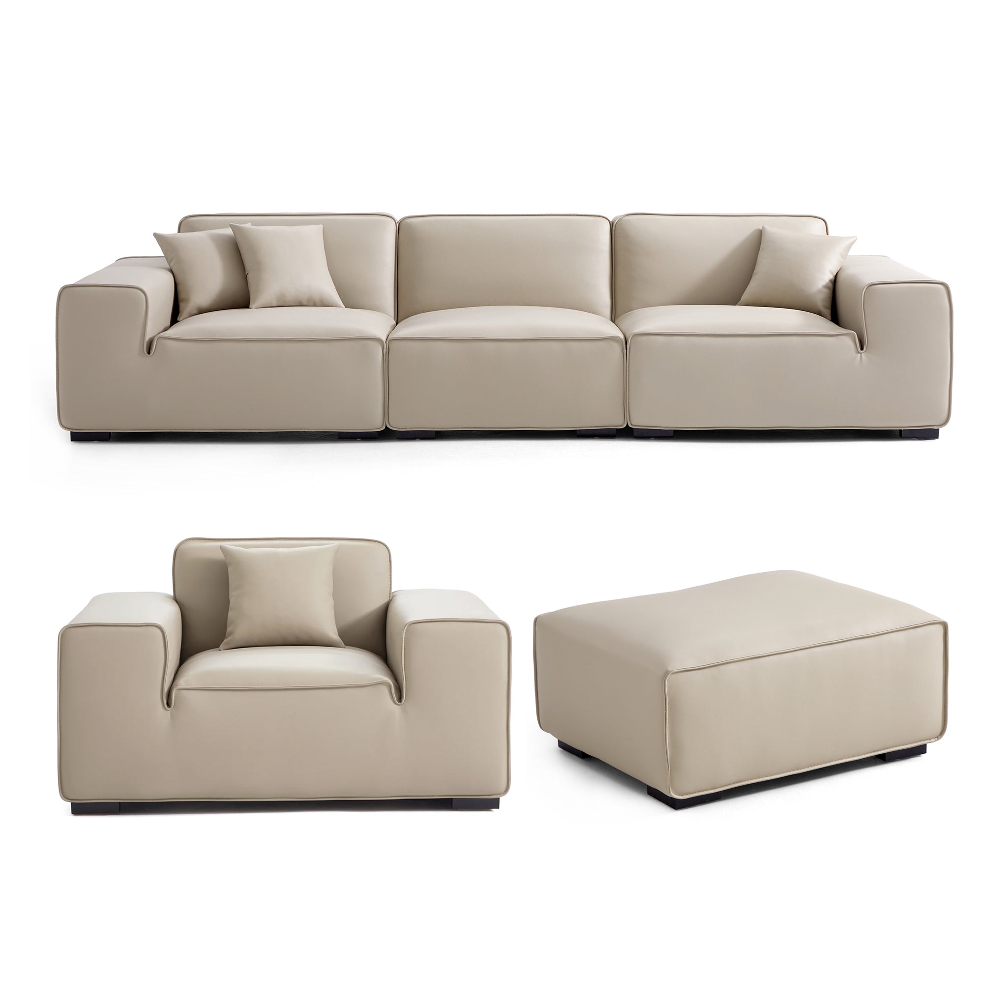 Domus Modular Black Leather Sofa Set
