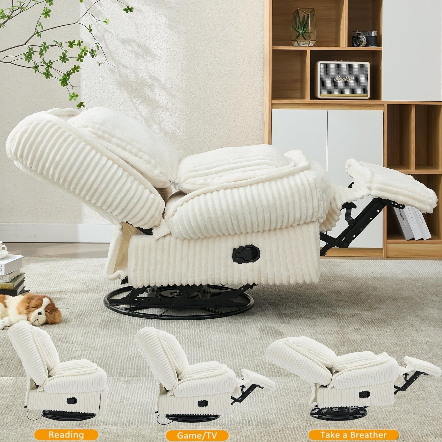 Fauteuil inclinable pivotant à 360° avec dossier réglable en velours côtelé