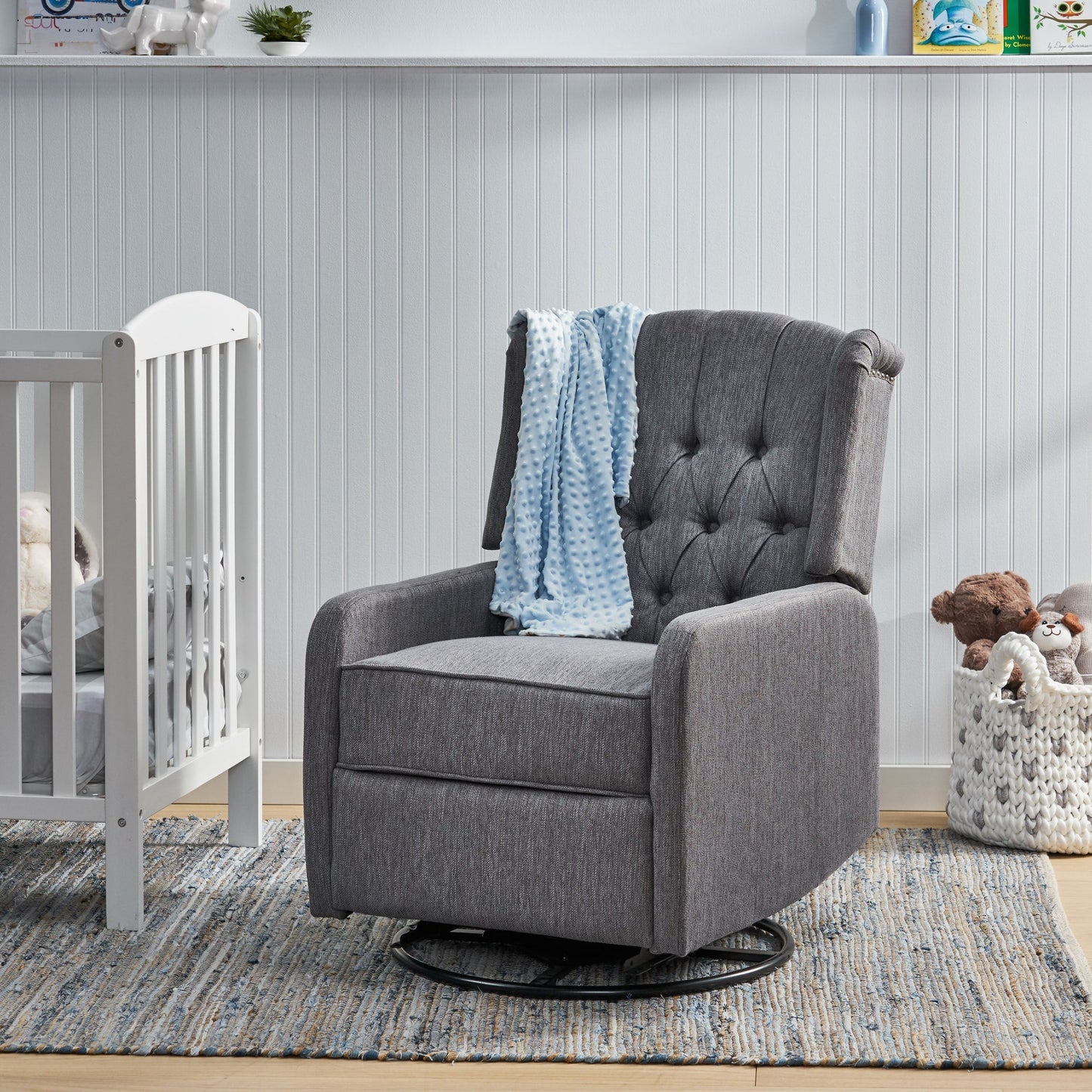 Fauteuil inclinable rotatif à 360° de style classique pour salon ou chambre à coucher, avec commande à levier pour la lecture et la détente