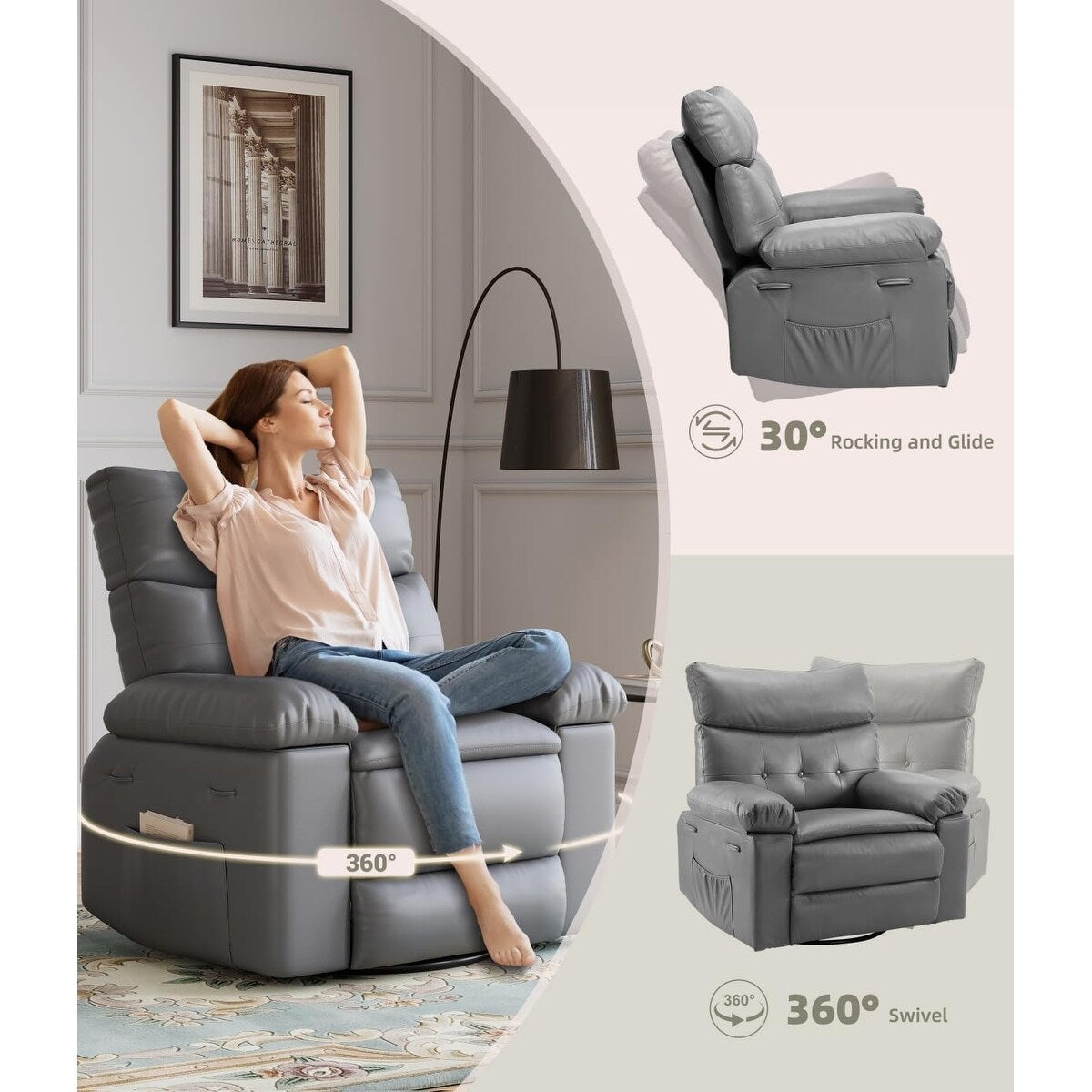 Fauteuils inclinables surdimensionnés pivotants à 360° avec chauffage et massage - Fauteuil inclinable paresseux