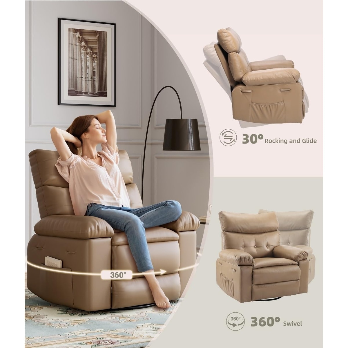 Fauteuils inclinables surdimensionnés pivotants à 360° avec chauffage et massage - Fauteuil inclinable paresseux