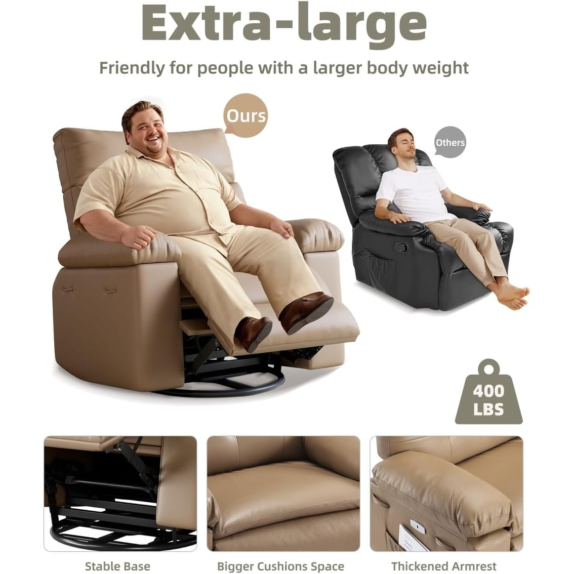 Fauteuils inclinables surdimensionnés pivotants à 360° avec chauffage et massage - Fauteuil inclinable paresseux