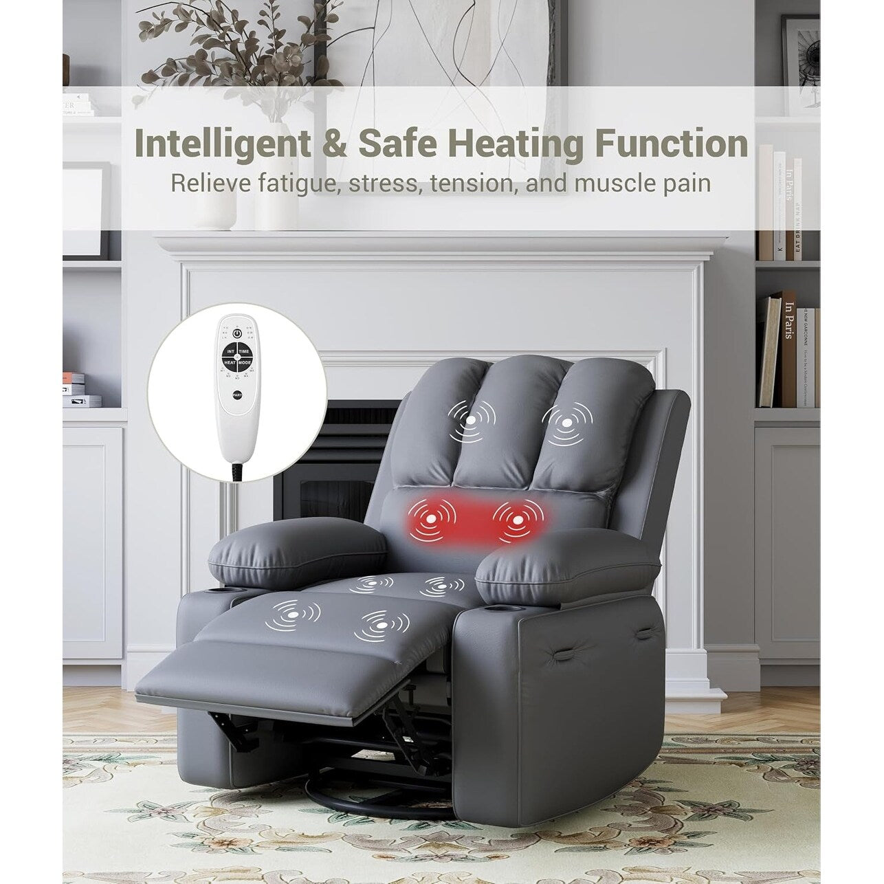 Fauteuils inclinables surdimensionnés pivotants à 360° avec chauffage et massage