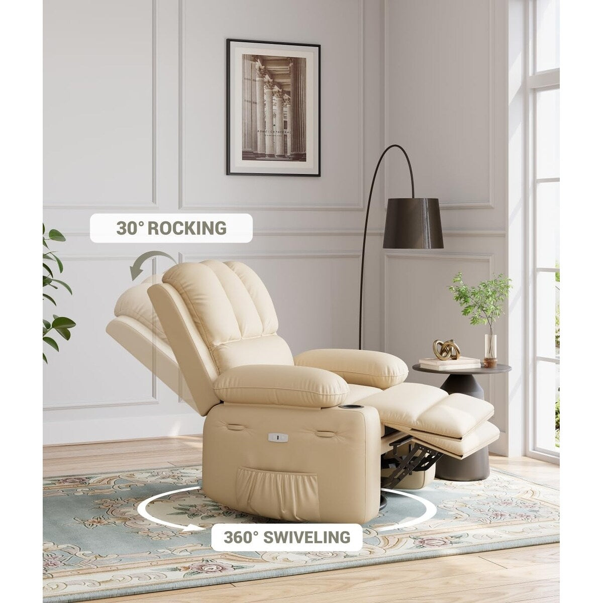 Fauteuils inclinables surdimensionnés pivotants à 360° avec chauffage et massage