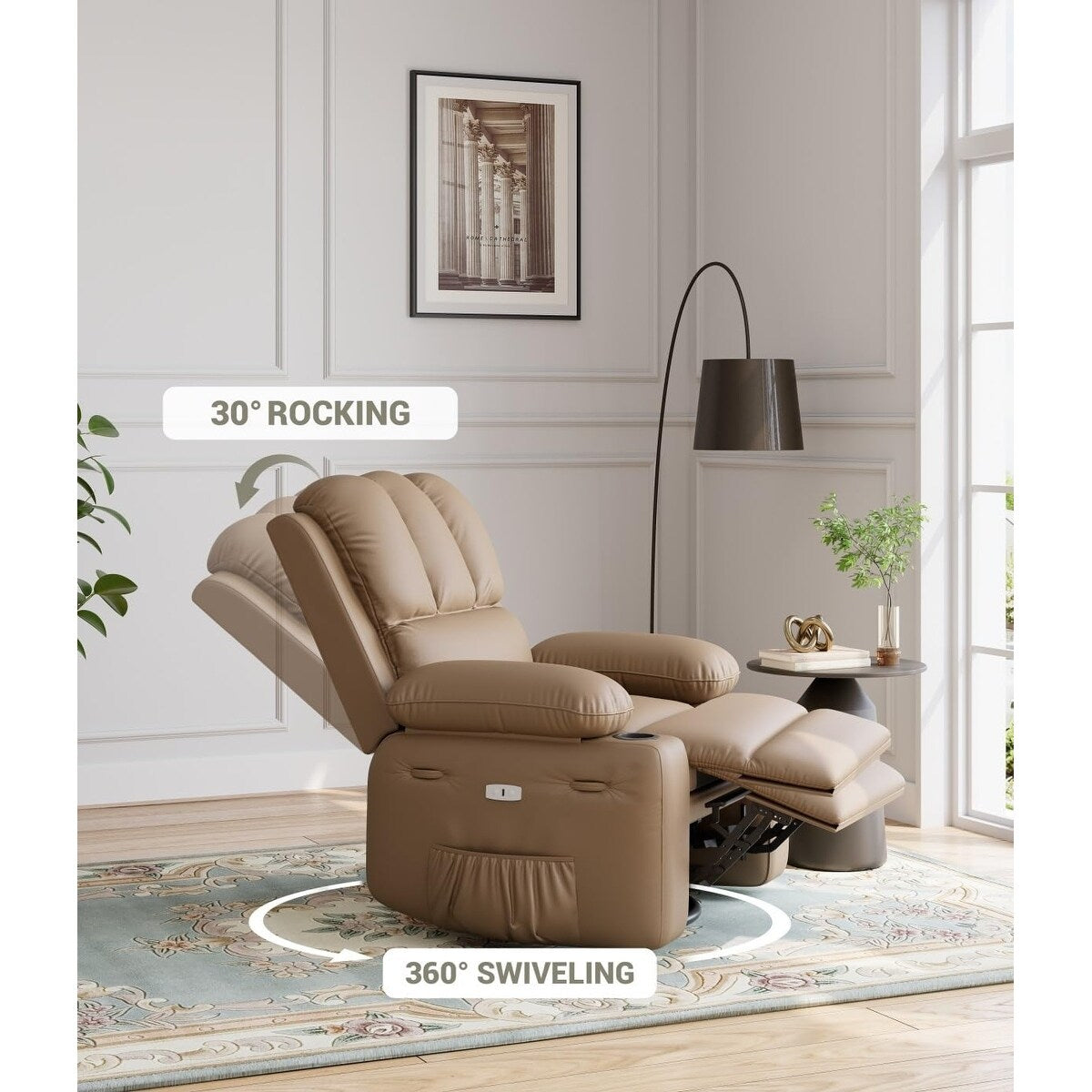 Fauteuils inclinables surdimensionnés pivotants à 360° avec chauffage et massage