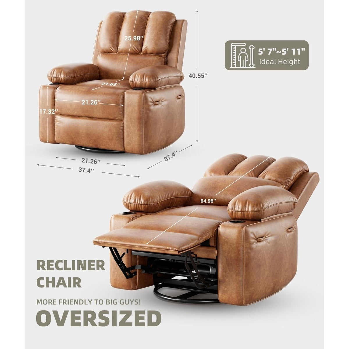 Fauteuils inclinables surdimensionnés pivotants à 360° avec chauffage et massage