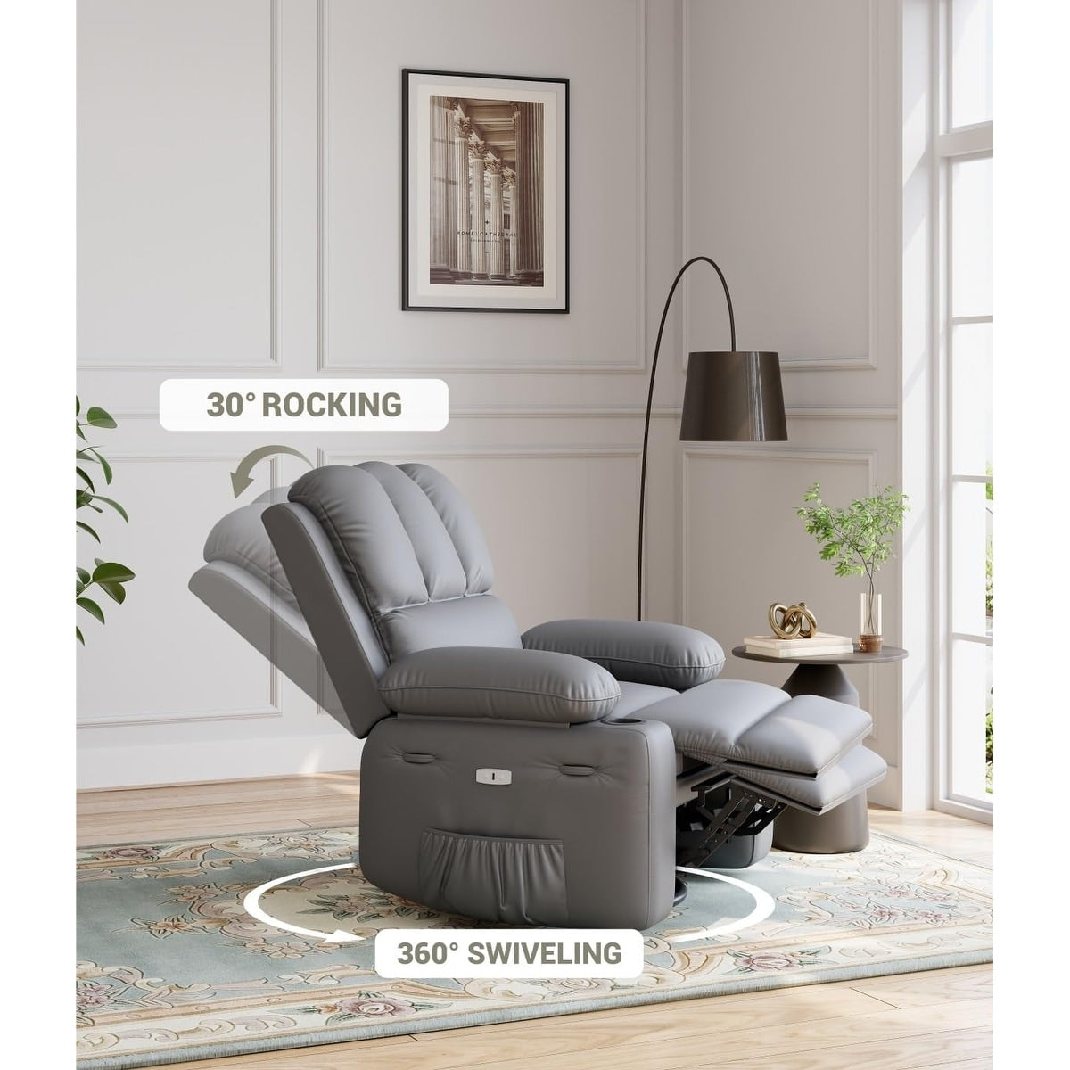 Fauteuils inclinables surdimensionnés pivotants à 360° avec chauffage et massage