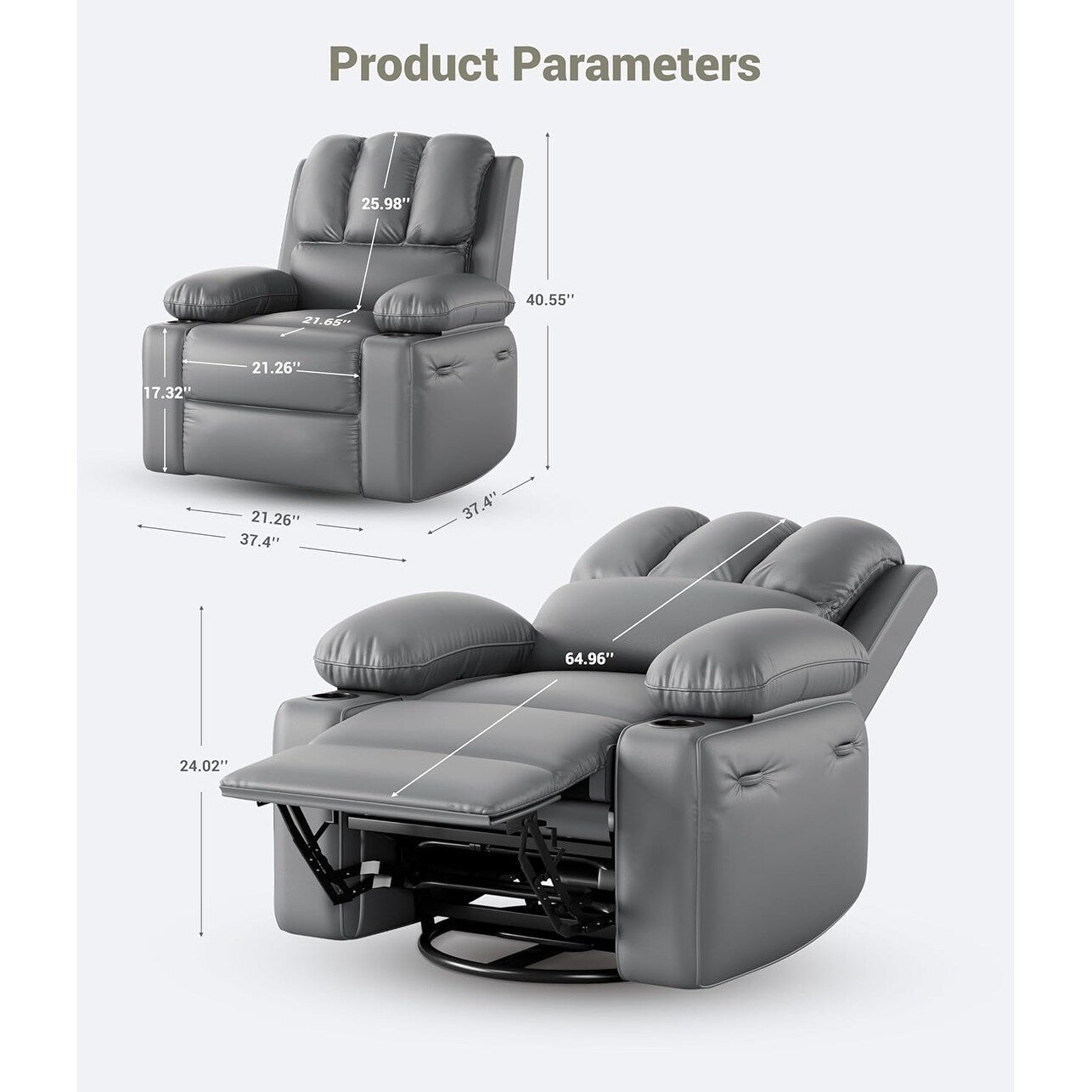 Fauteuils inclinables surdimensionnés pivotants à 360° avec chauffage et massage