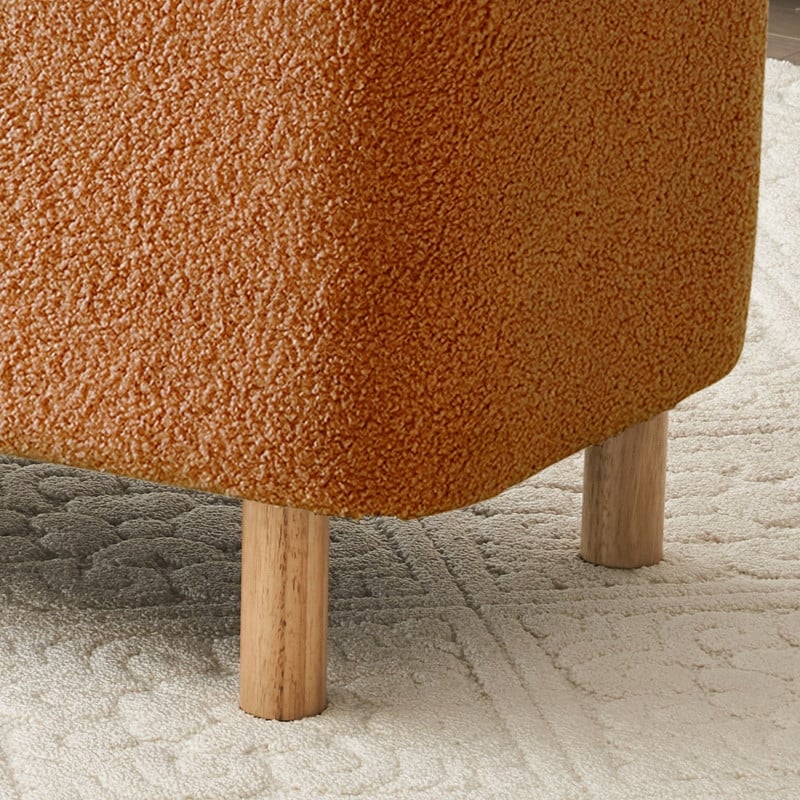 Banc ottoman de rangement en sherpa blanc cassé, repose-pieds, pour salon, chambre à coucher, pieds en bois