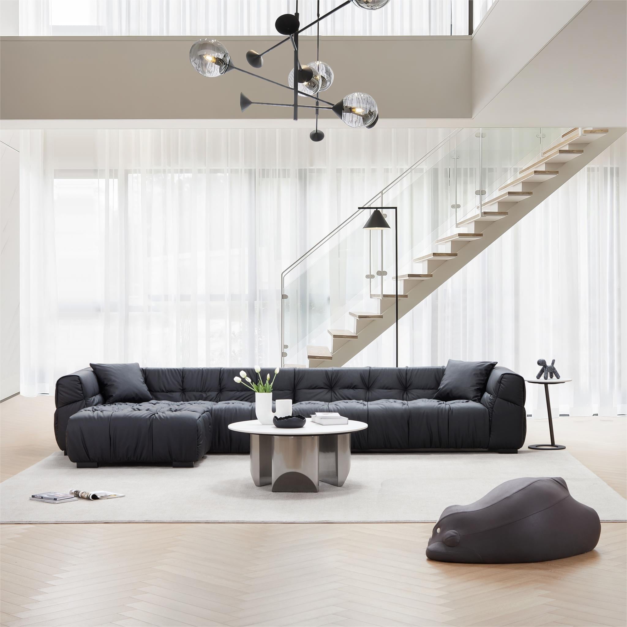 Boba Black Leathaire Sofa and Ottoman