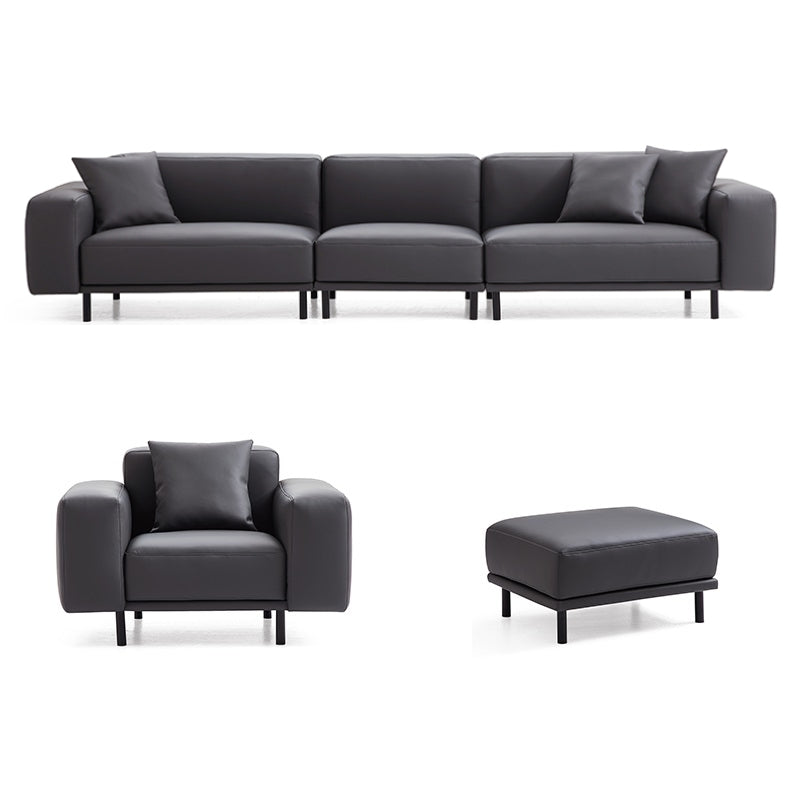 Noble Dark Gray Leather Sofa and Ottoman