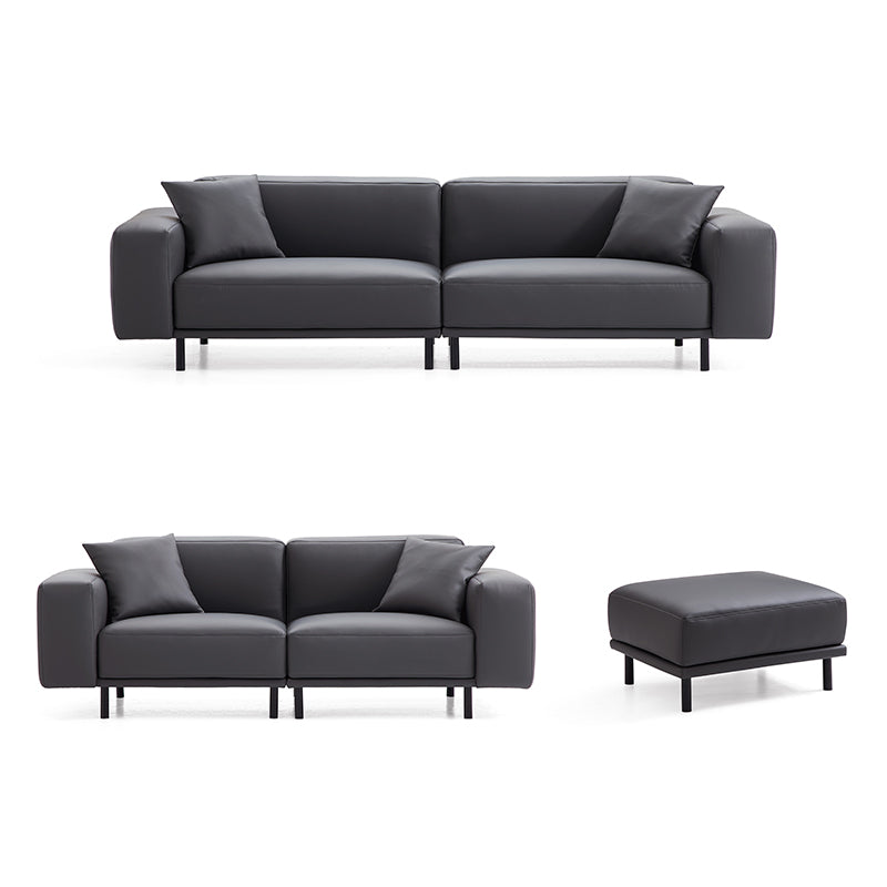 Noble Dark Gray Leather Sofa Set and Ottoman