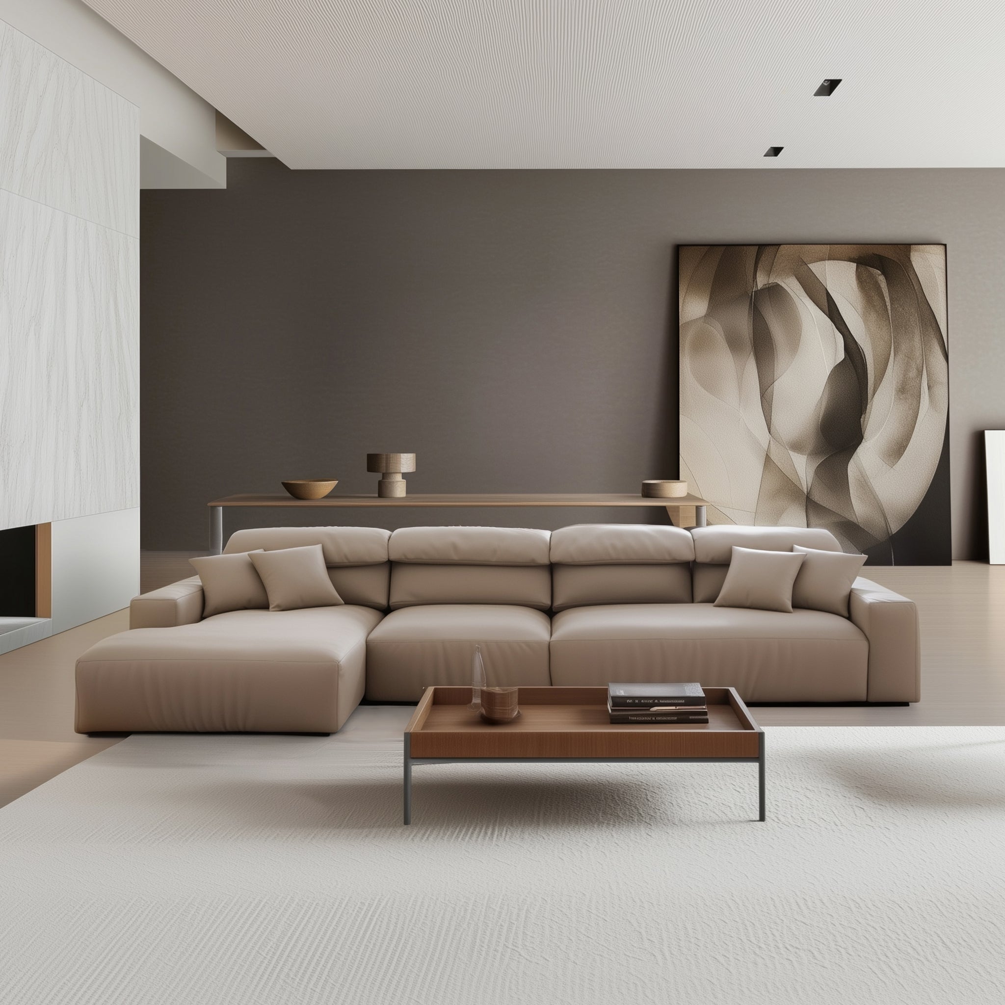 Chestnut Khaki Leather Sectional