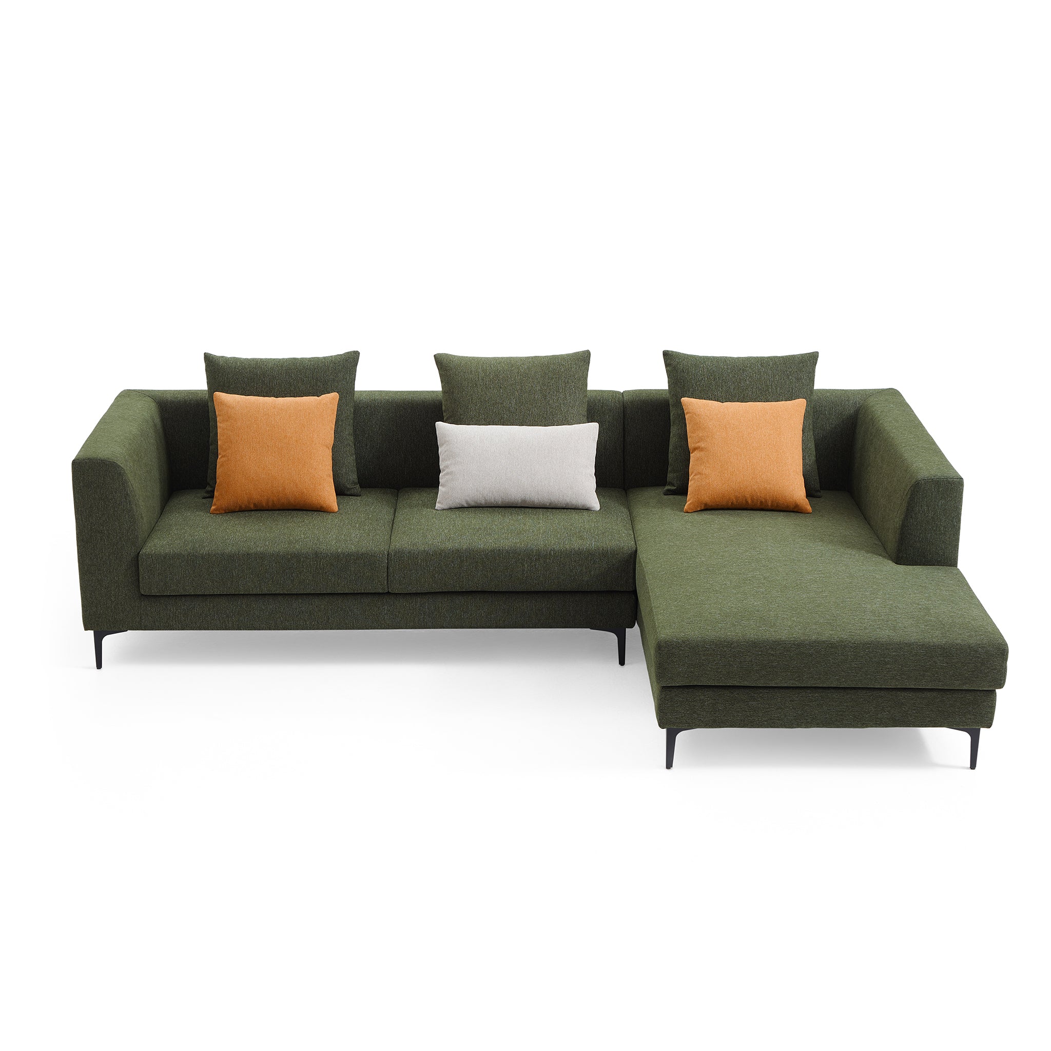 Canapé sectionnel en tissu vert Jungle en forme de L avec méridienne