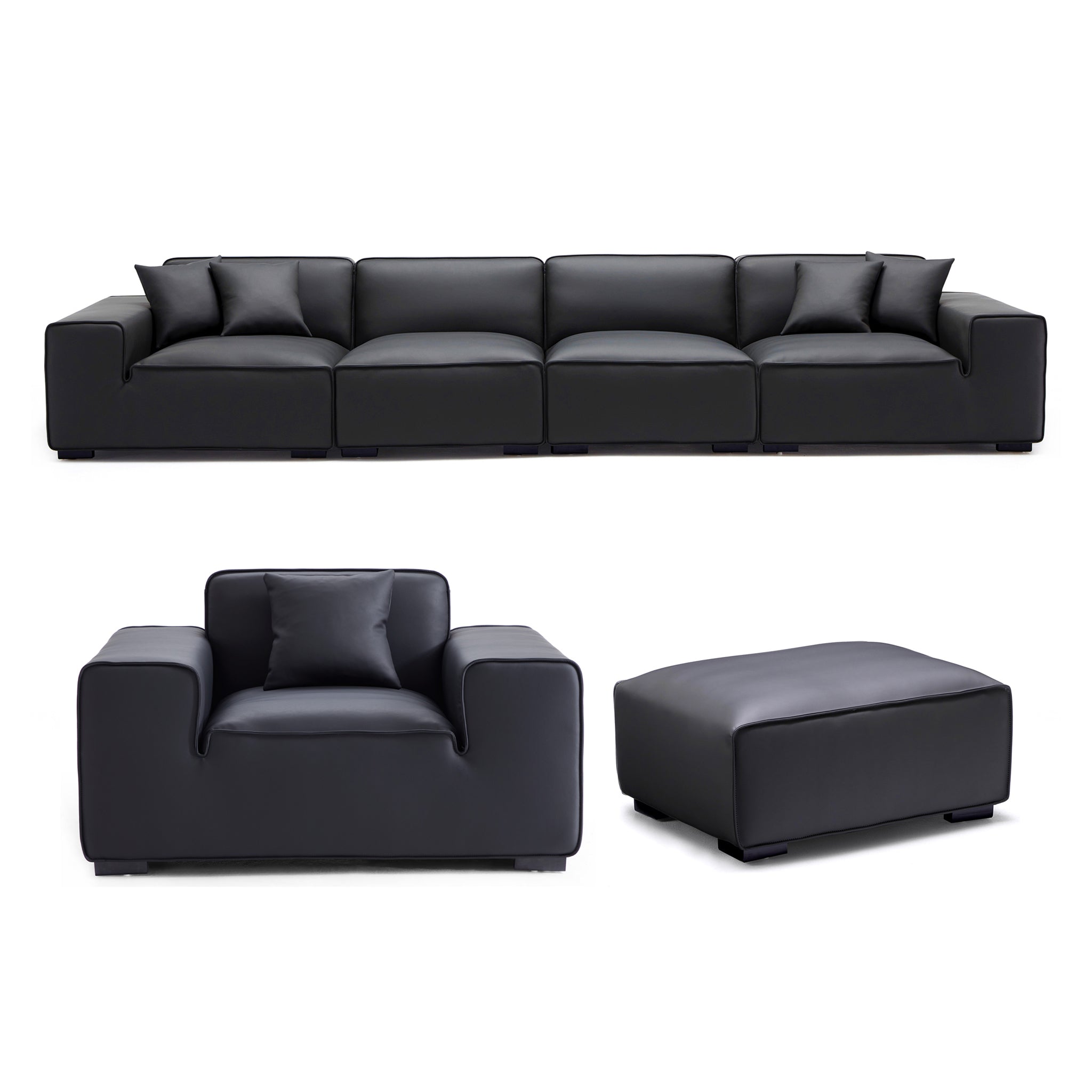 Domus Modular Black Leather Sofa Set