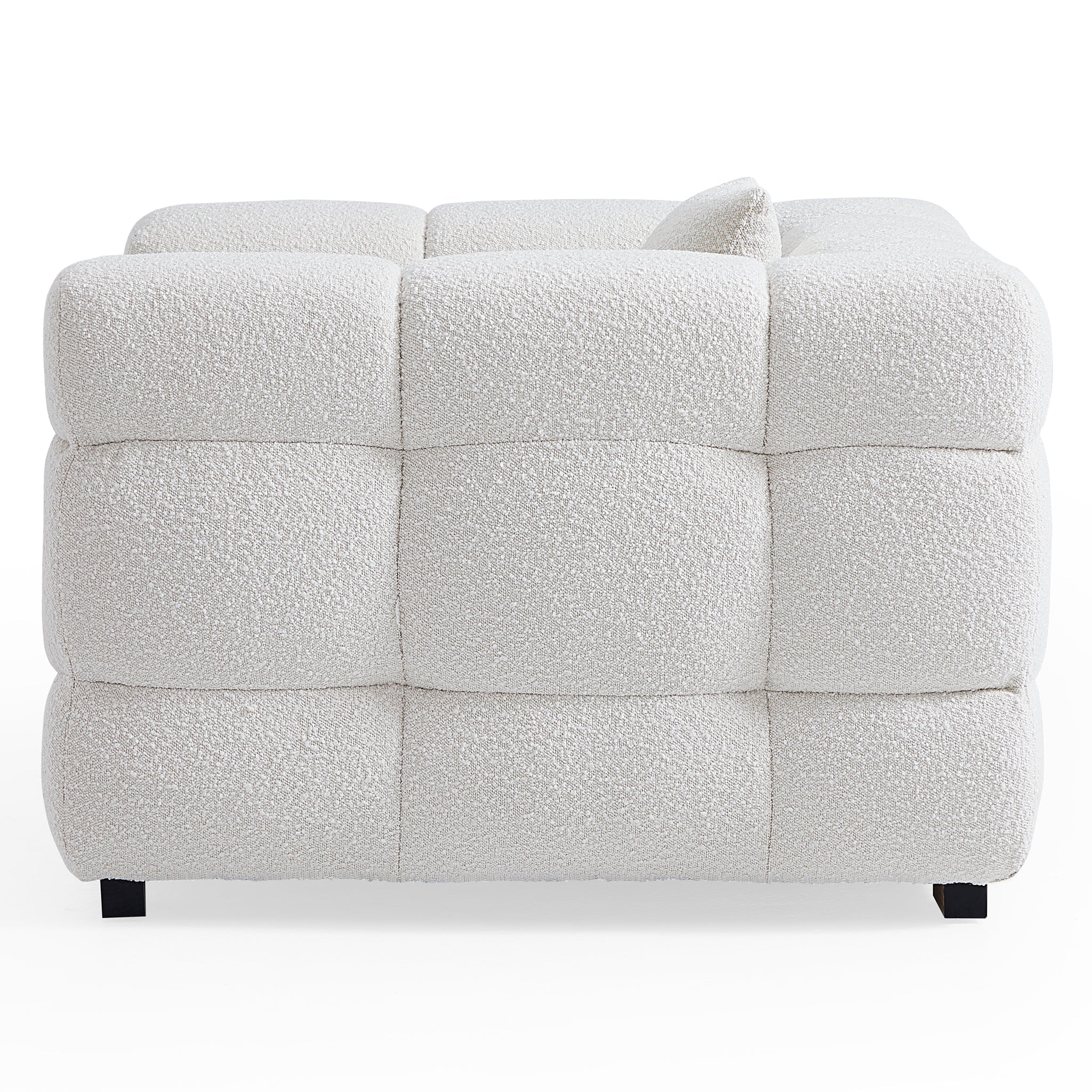 Cushy White Boucle Fabric Tufted Armchair