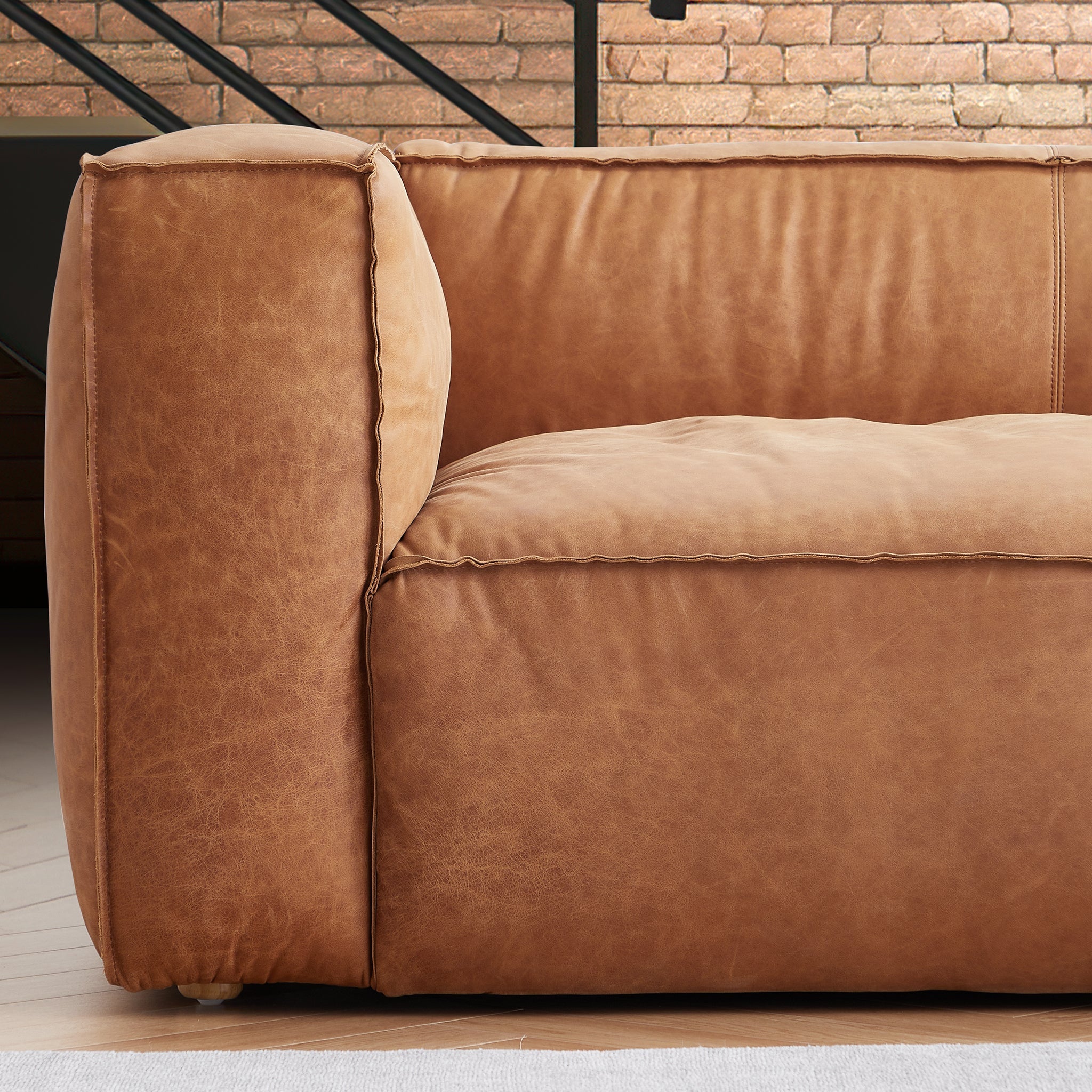 Brancaster Black Genuine Leather Tuxedo Sofa