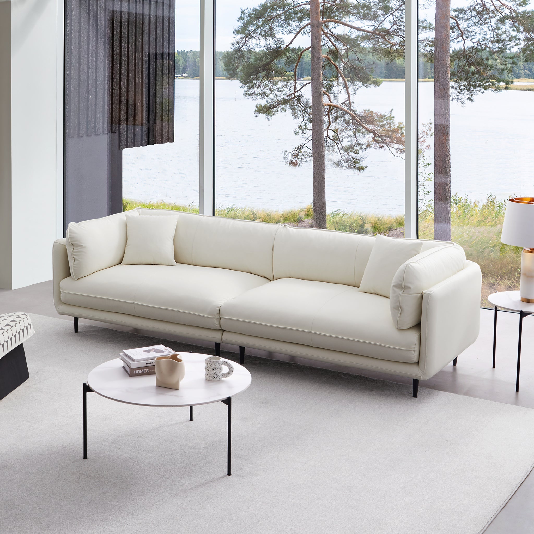 Vanilla White Leather Sofa