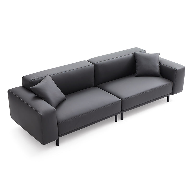 Noble Dark Gray Leather Sofa Set and Ottoman