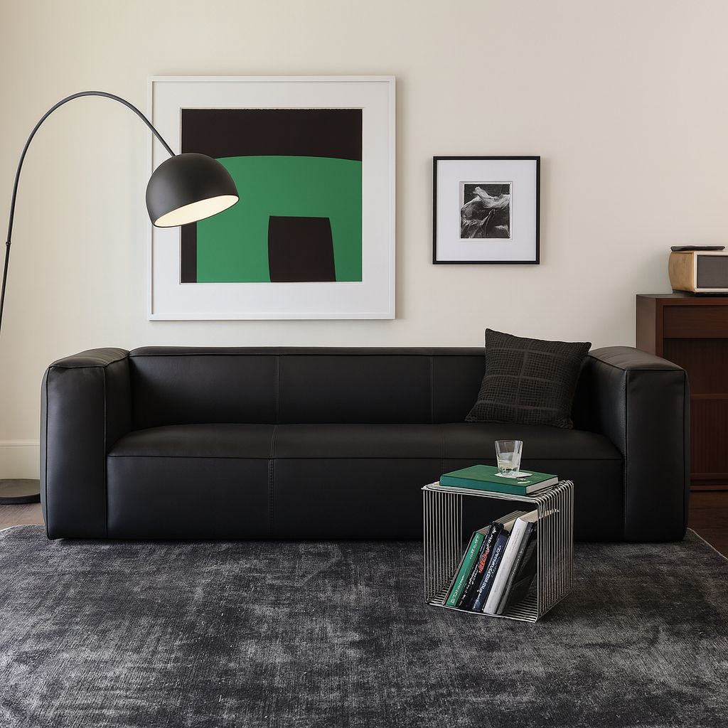 Brancaster Black Genuine Leather Tuxedo Sofa