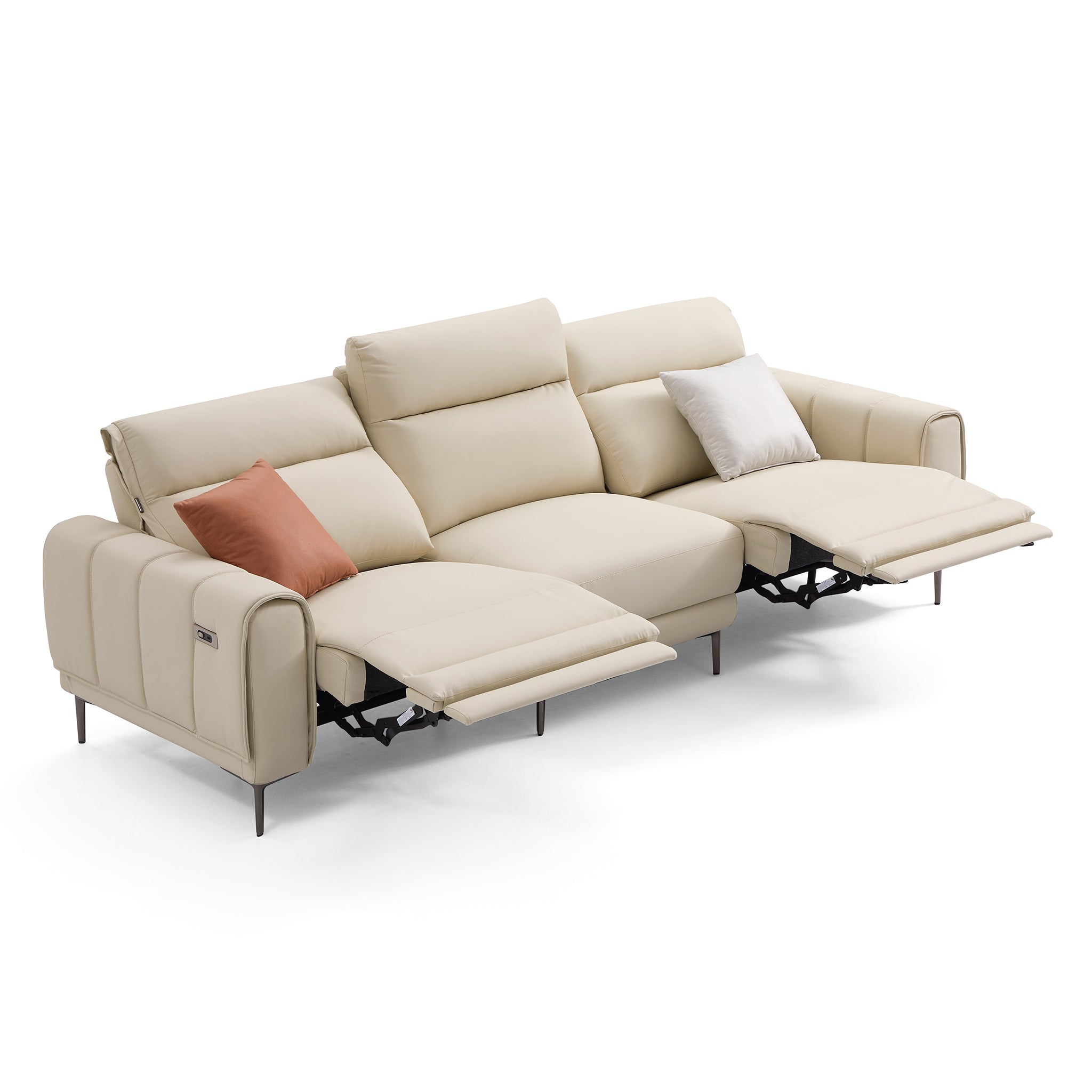 Louis Beige Leather Power Recliner Sleeper Sofa