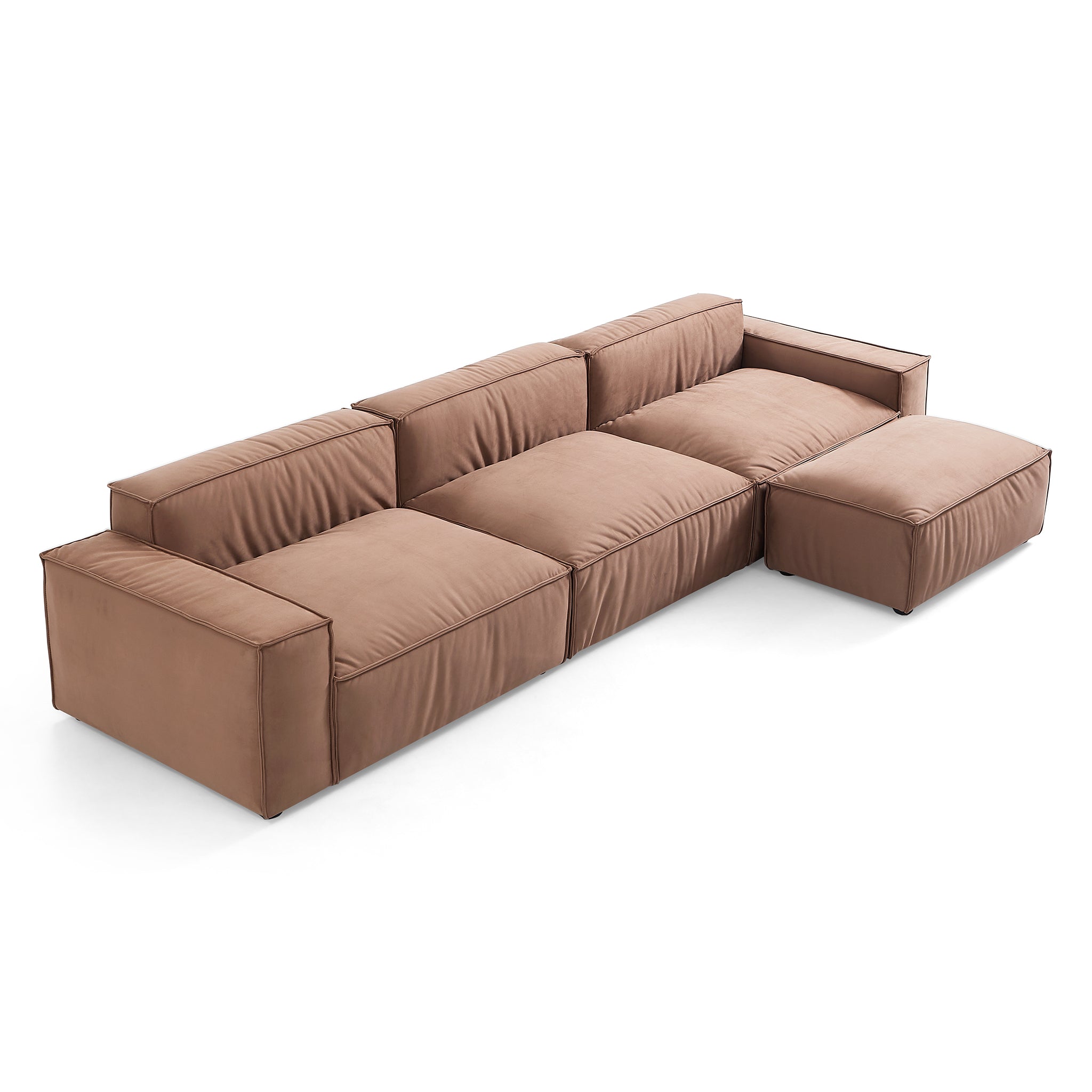 Canapé et pouf de luxe en tissu marron minimaliste