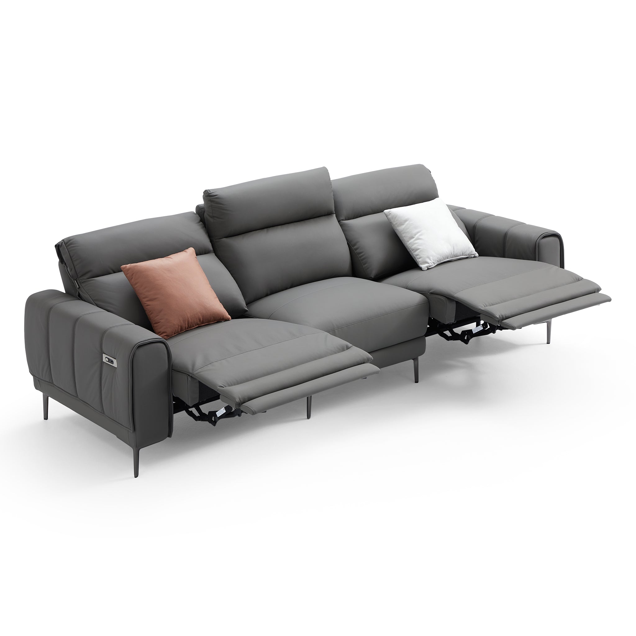 Louis Gray Leather Power Recliner Sleeper Sofa