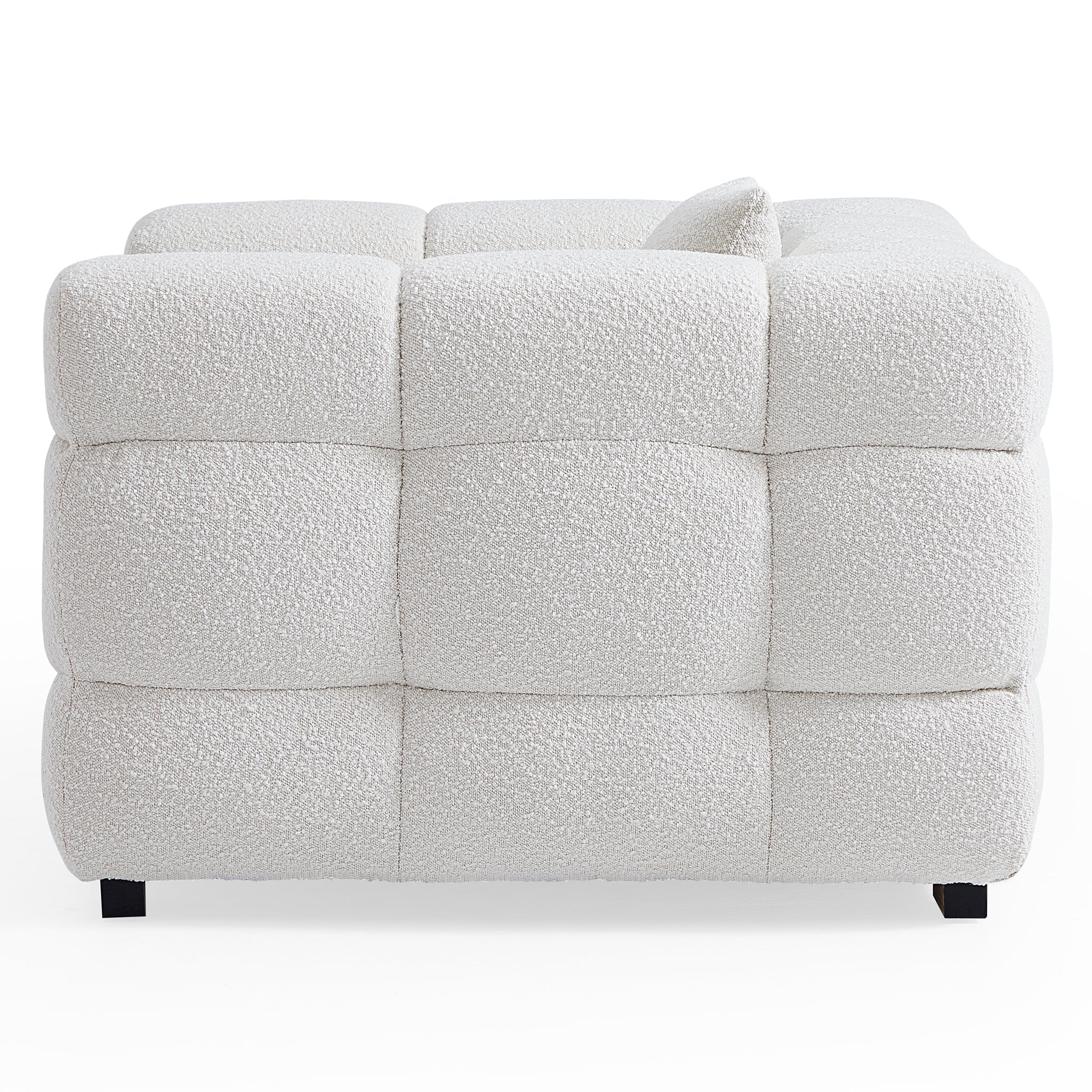 Cushy White Boucle Fabric Tufted Sofa Set