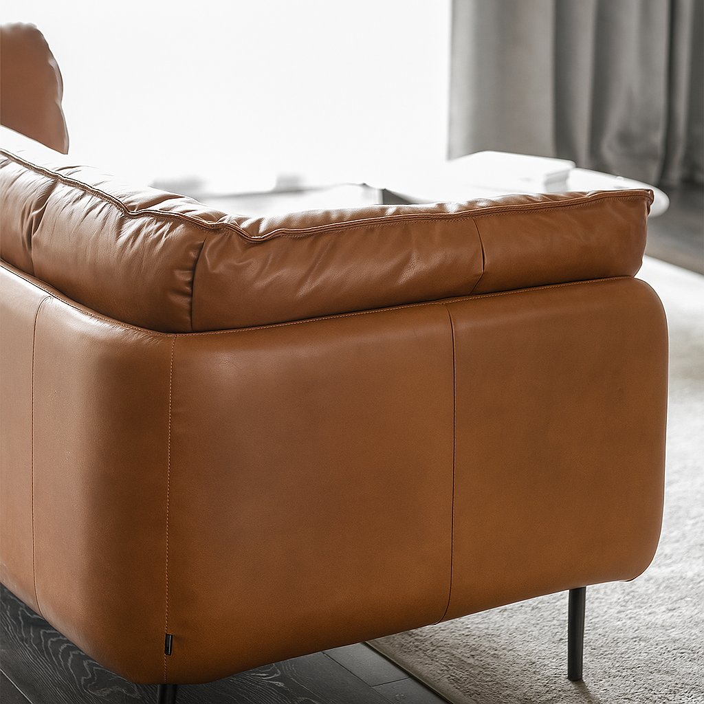 Vanilla Brown Leather U-Shaped Sectional