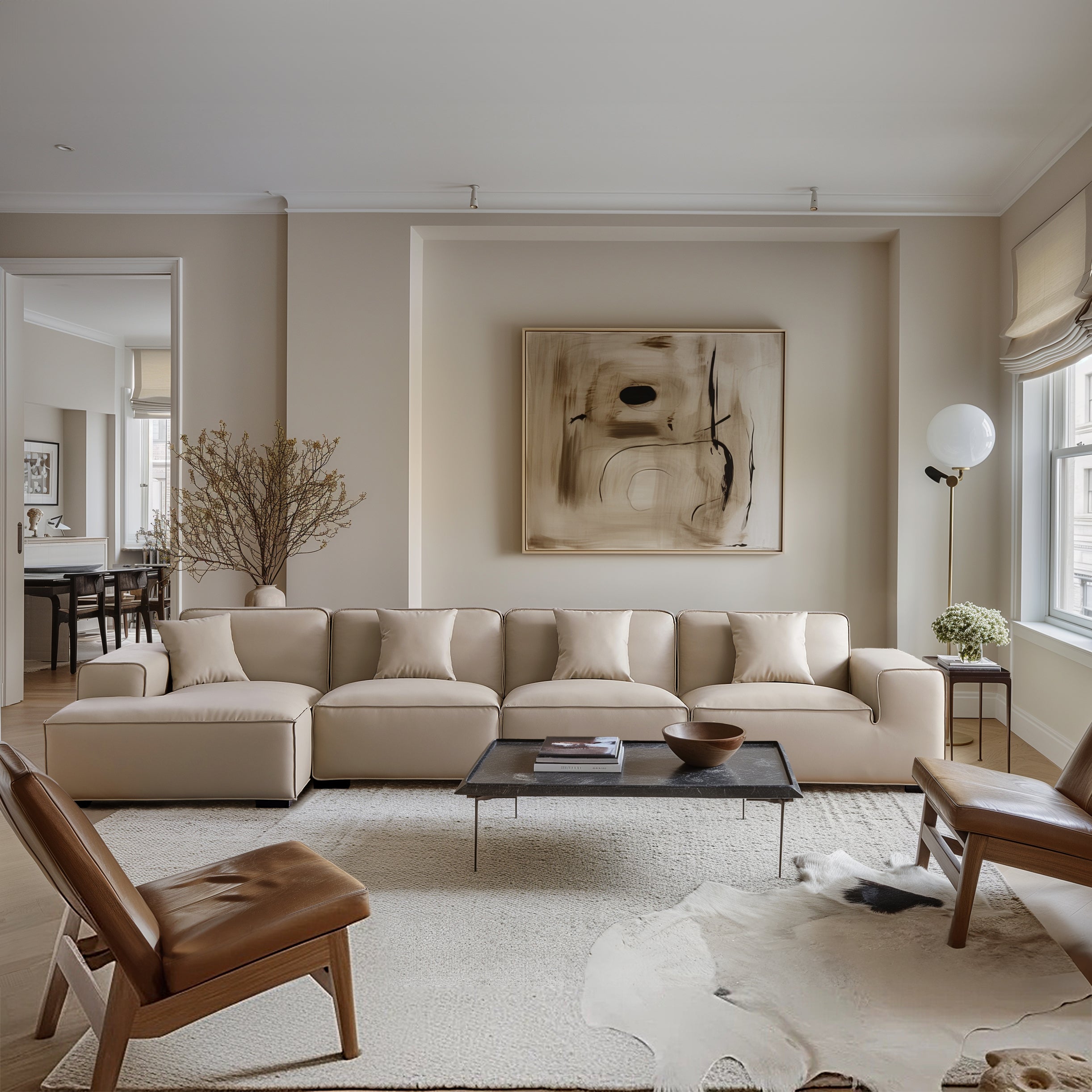 Domus Modular Beige Leather Sectional Sofa