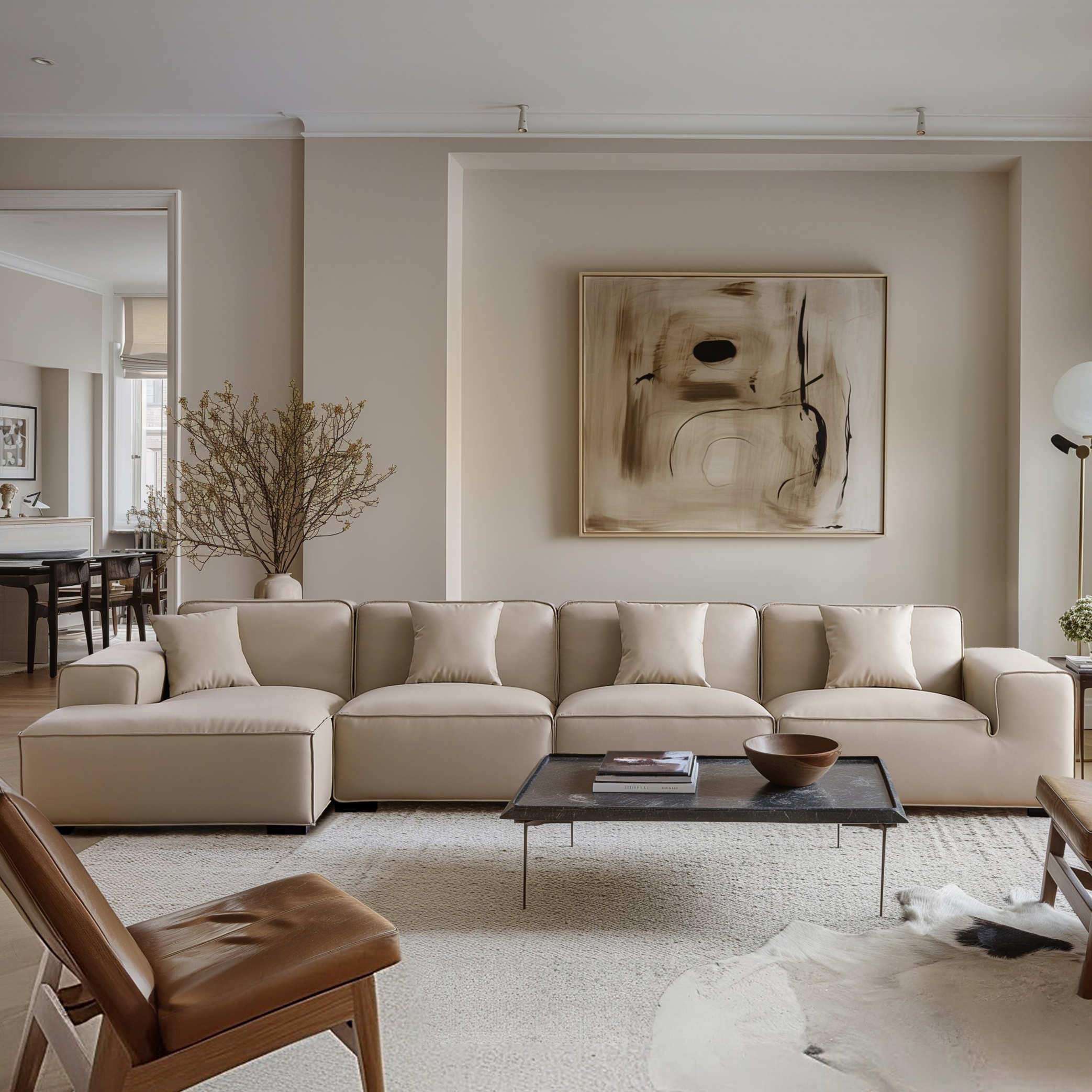 Domus Modular Beige Leather Sectional Sofa