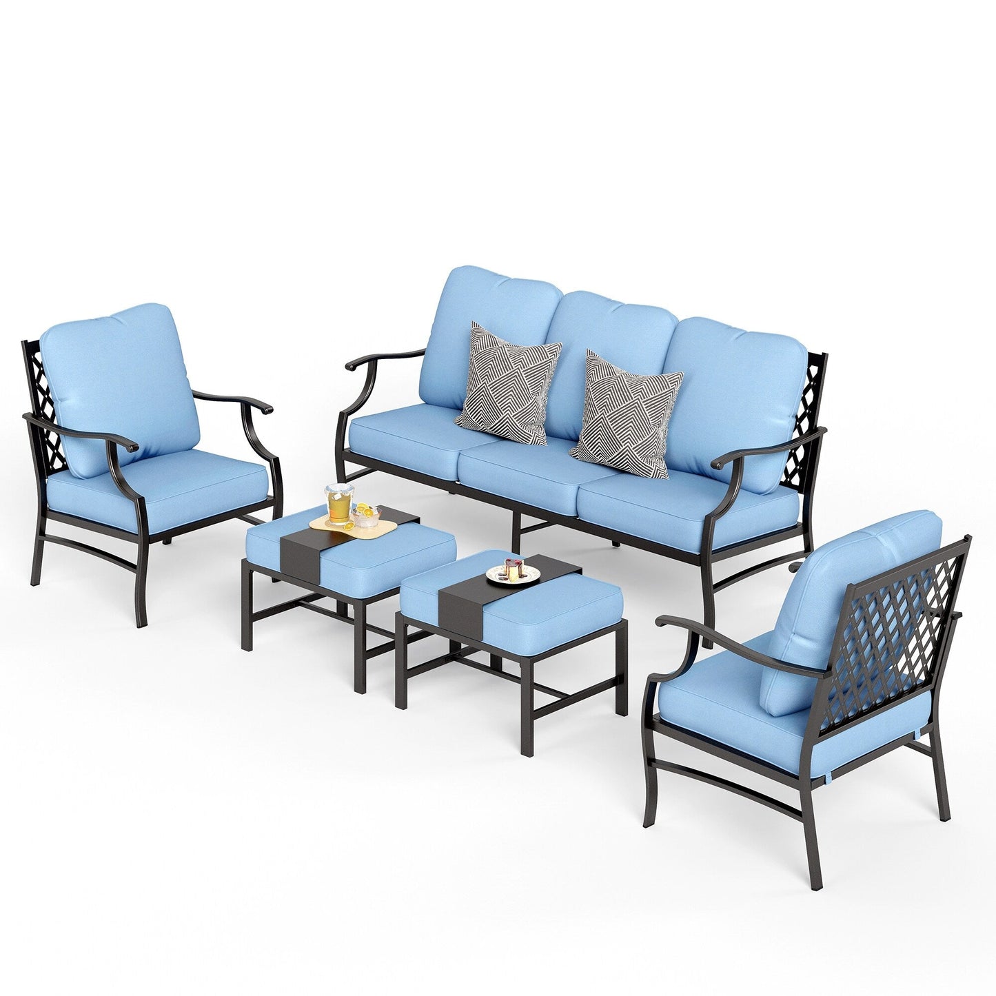 Ensemble de salon de jardin MAISON ARTS 4/5 pièces, canapé avec 2 fauteuils simples, 1 canapé 3 places et table basse/poufs