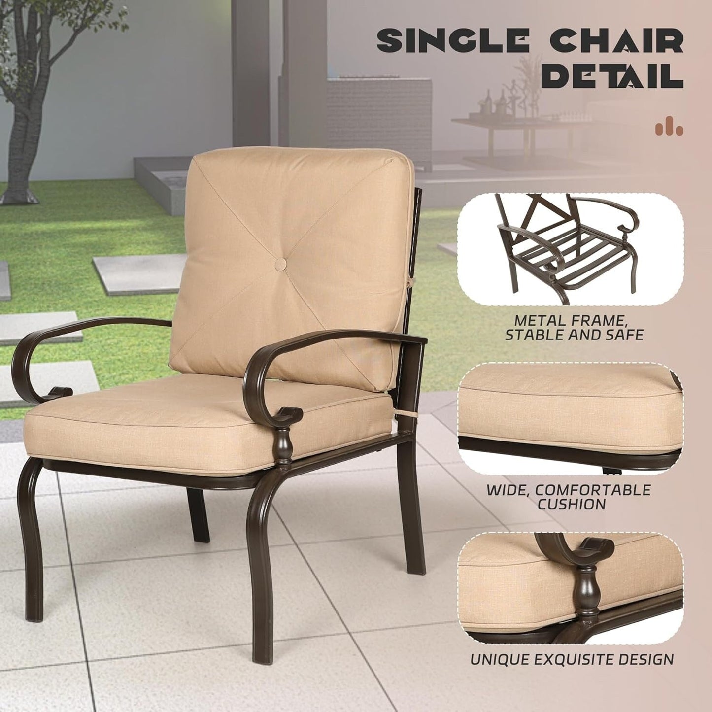 Ensemble de conversation en métal pour patio extérieur, 4 pièces