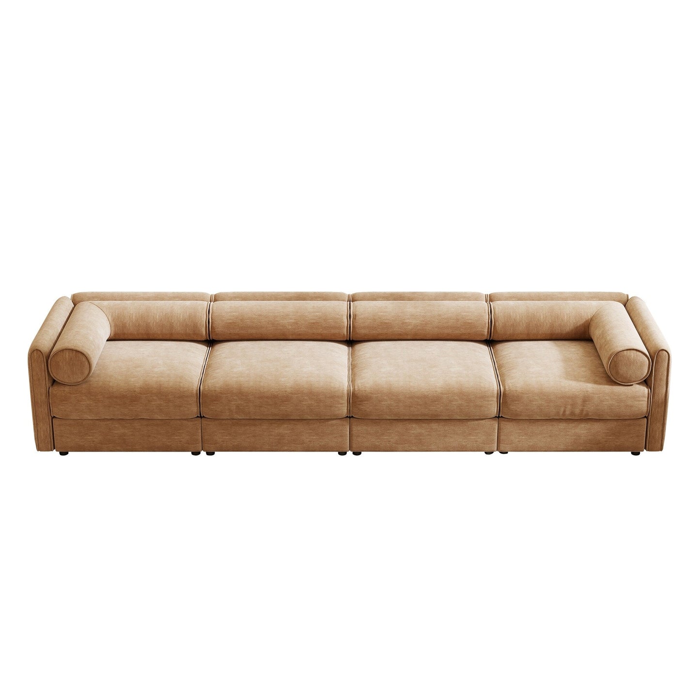 Canapé sectionnel modulaire 4 pièces - Chaise longue avec rangement et dossiers cylindriques, assise profonde