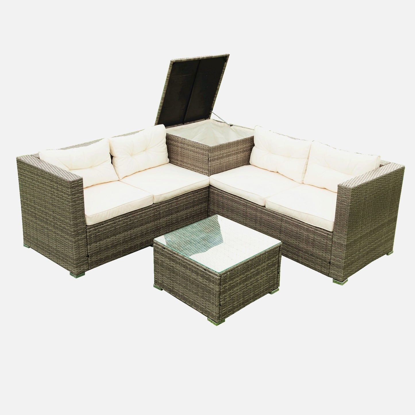 Ensemble de canapés sectionnels en osier avec rangement, 4 pièces, pour patio