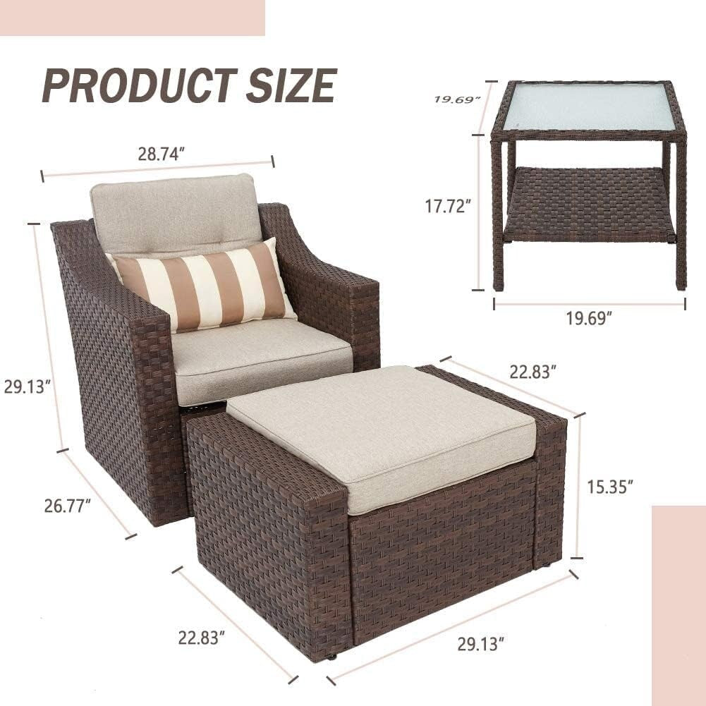 Ensemble de 4 ou 5 chaises longues en osier pour patio extérieur avec table basse et coussins