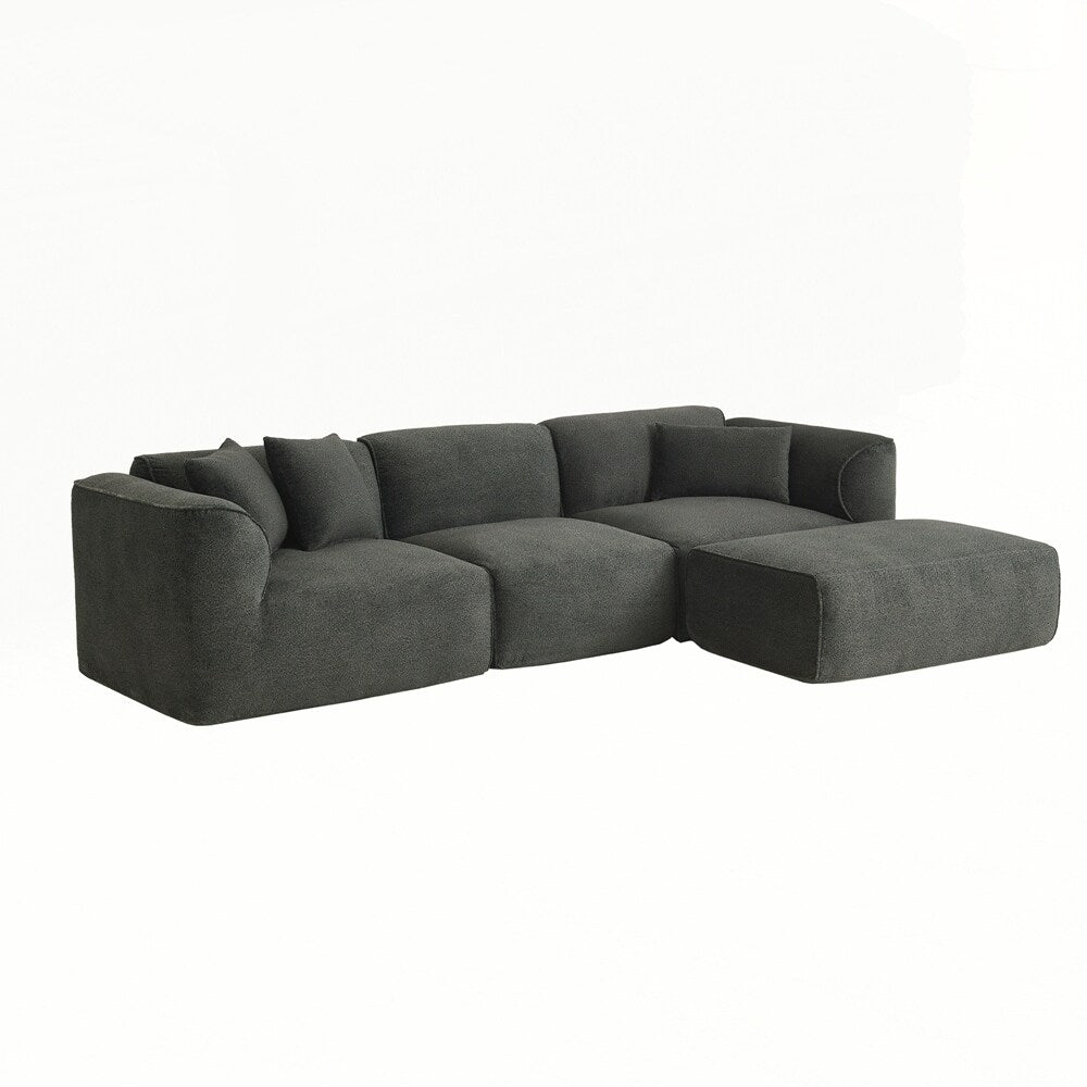 Canapé 4 places avec coussins d'assise en éponge pure et repose-pieds amovible comprenant 3 coussins décoratifs