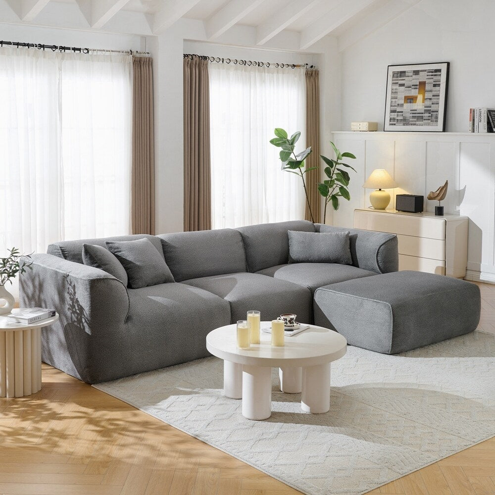 Canapé 4 places avec coussins d'assise en éponge pure et repose-pieds amovible comprenant 3 coussins décoratifs