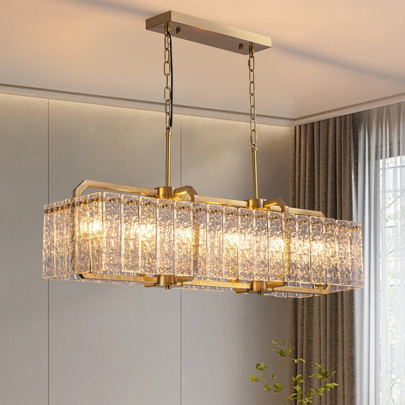 Lustre rectangulaire moderne en cristal de 40 po, 16 lumières, en laiton doré, pour salle à manger, salon, cuisine, îlot