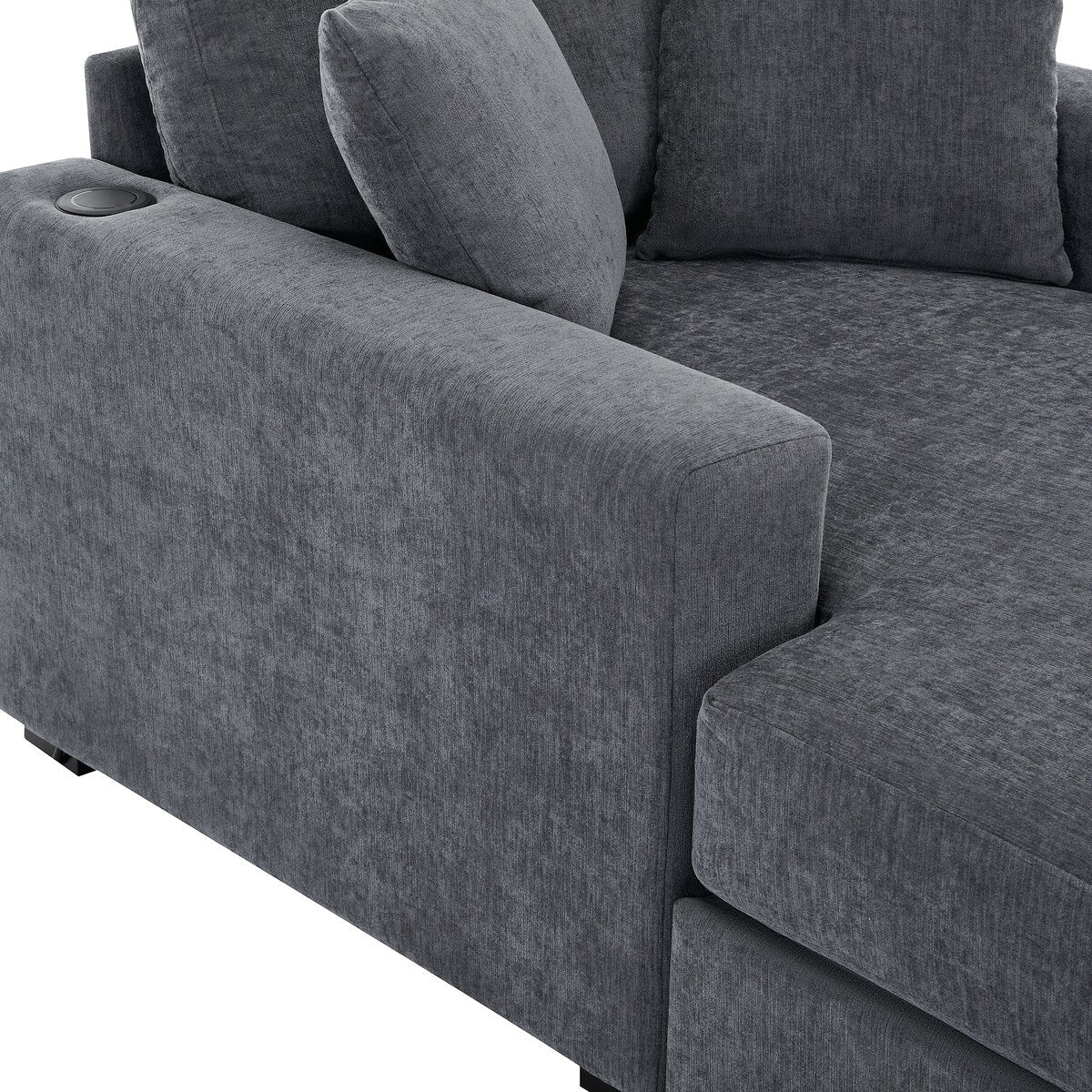Canapé-lit surdimensionné de style moderne, avec coussins, station de charge et porte-gobelets, tissu chenille