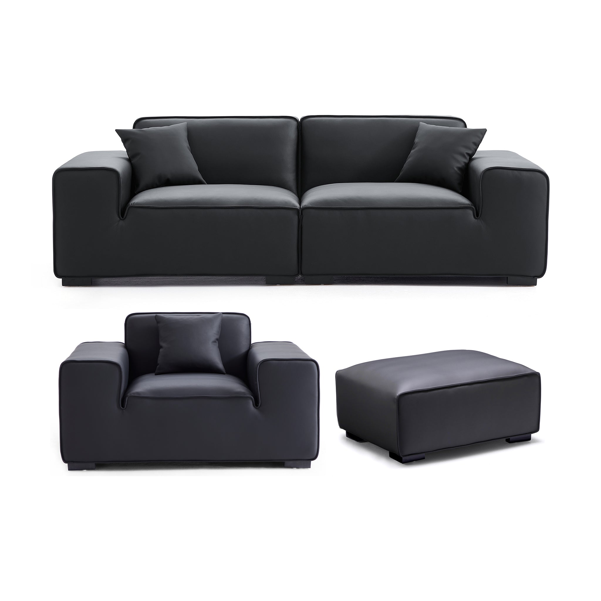 Domus Modular Black Leather Sofa Set